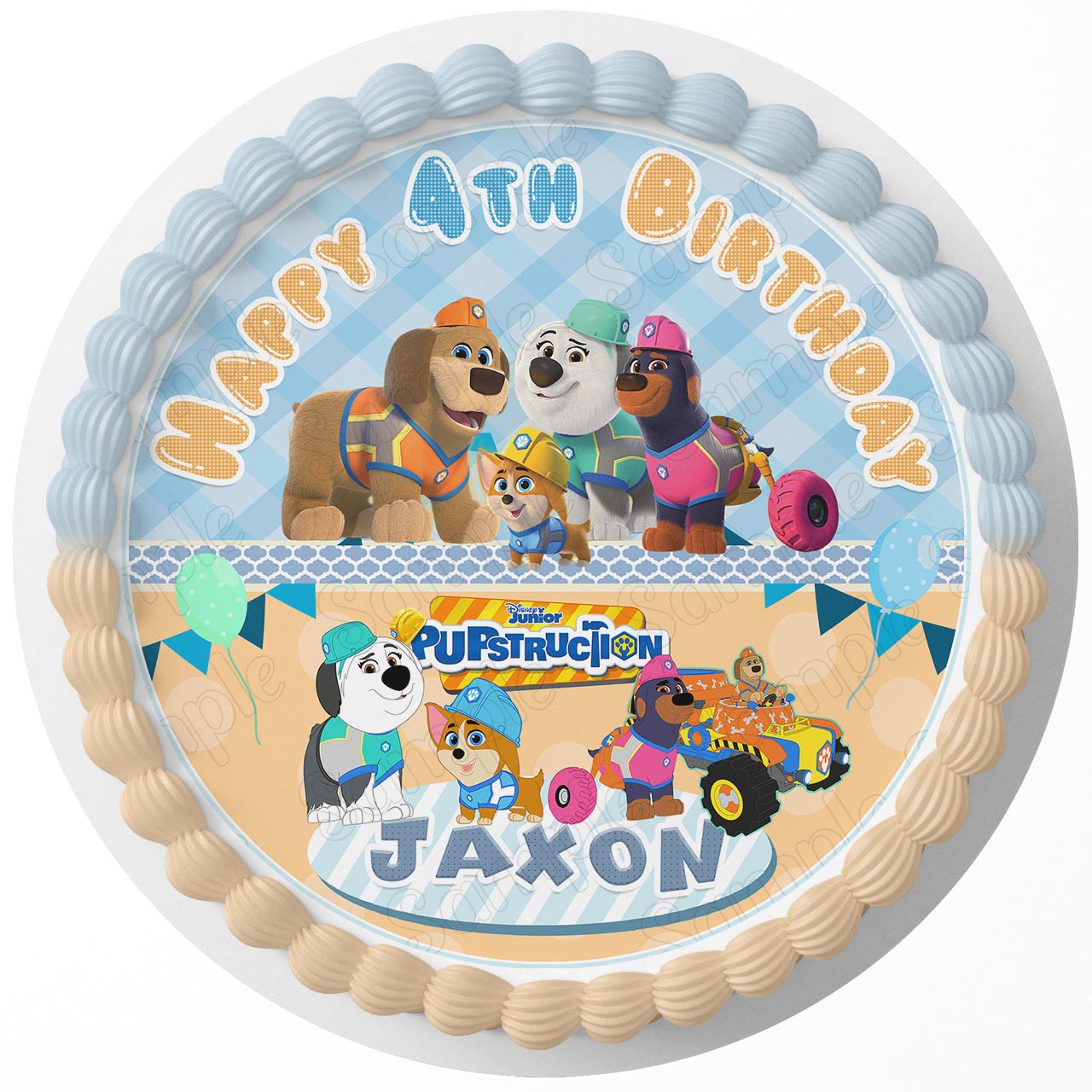 Pupstruction Kids Round – Icing Sheet Birthday - Personalized Edible Cake Topper | Custom Icing Sheet | Birthday Cake Decoration | Photo Cake Image