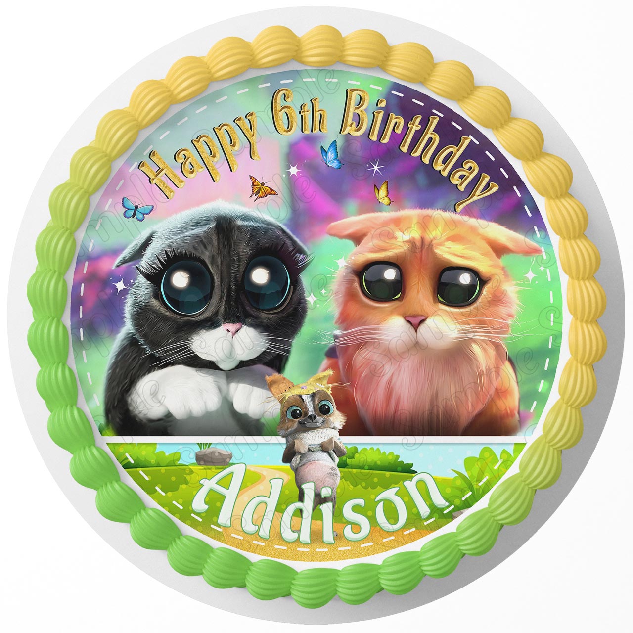 Puss Kids Funn Boots Wish Cuteness Overload Round – Icing Sheet B - Personalized Edible Cake Topper | Custom Icing Sheet | Birthday Cake Decoration