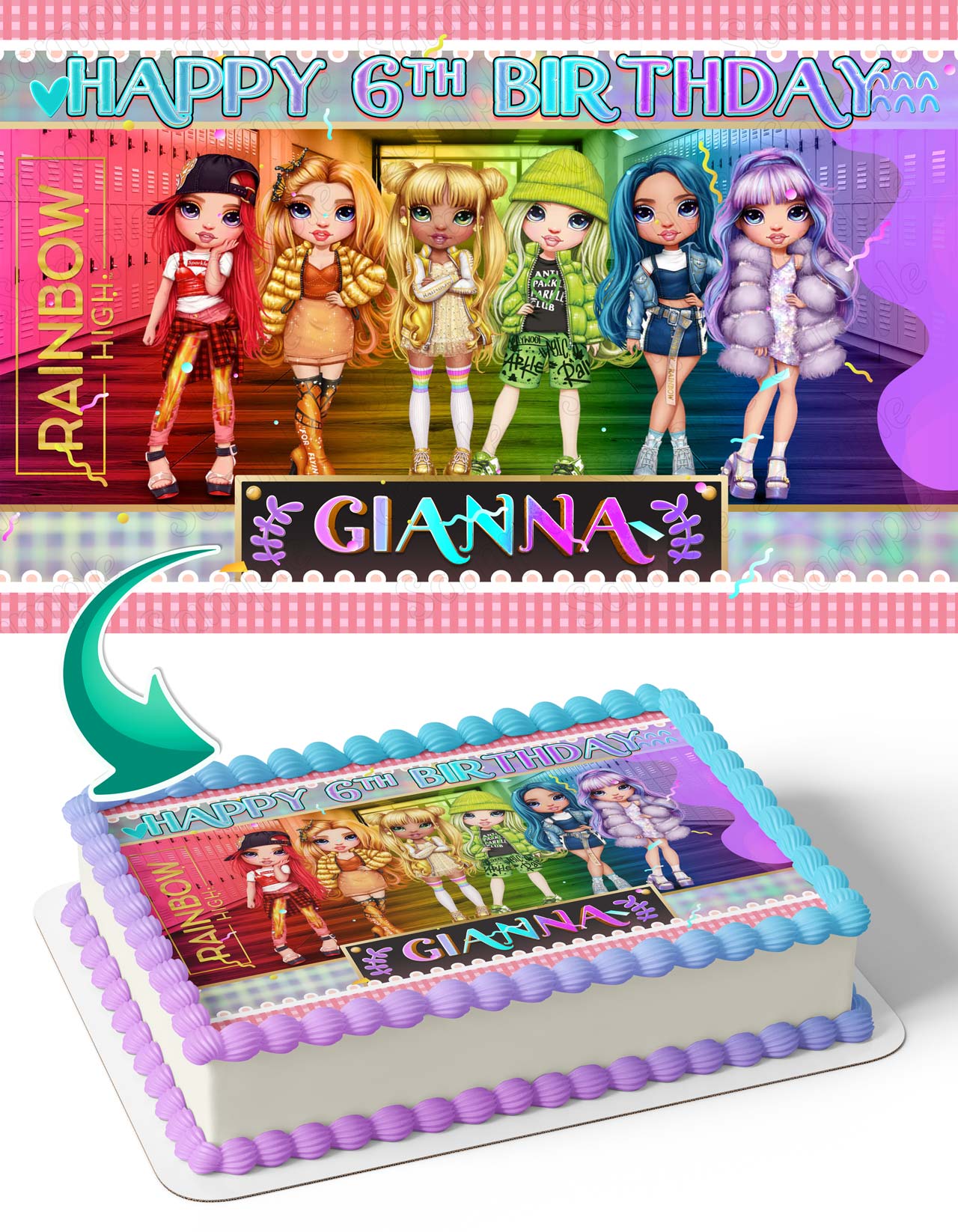 Rainbow High Shadow Dolls Girls Edible Cake Topper