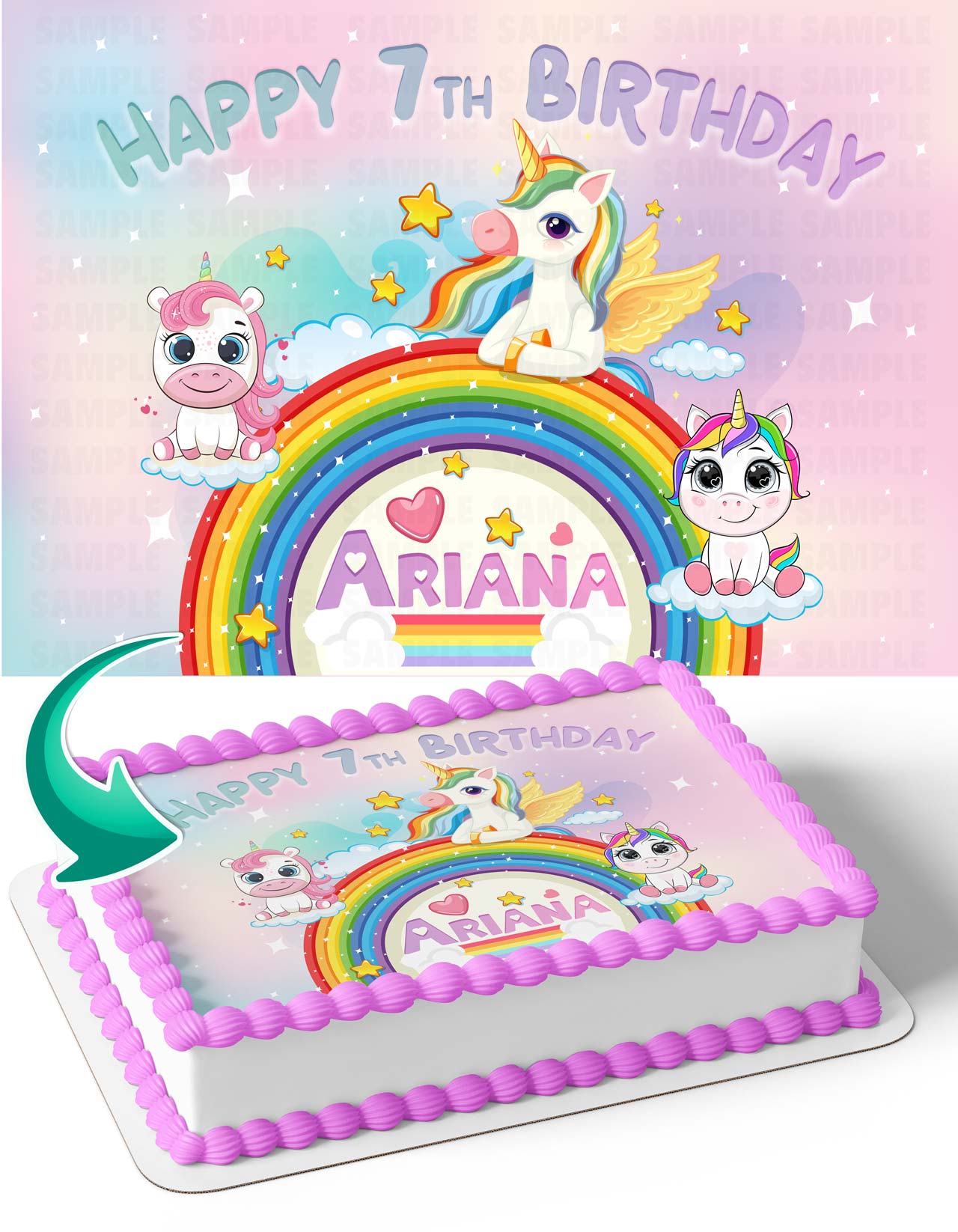 Rainbow Unicorn Edible Cake Topper