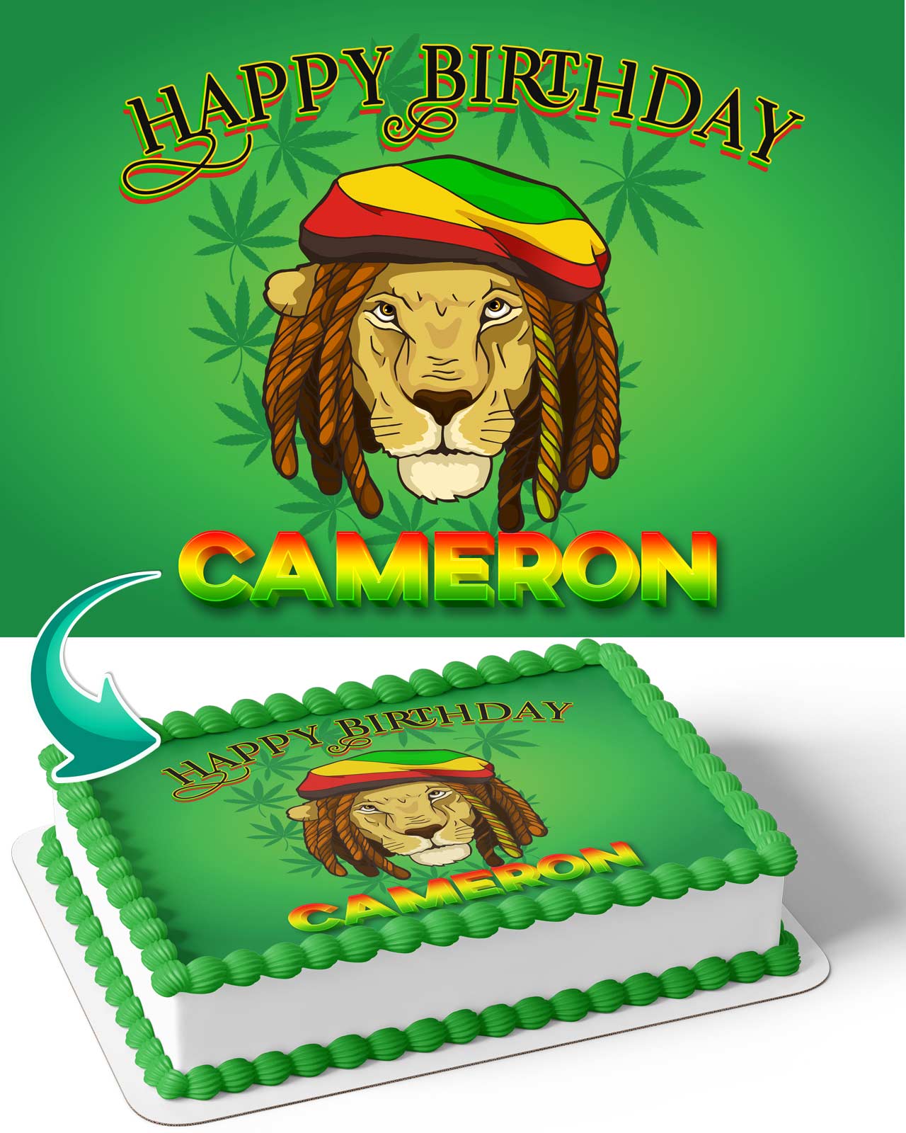 Rasta Cannabis Marijuana Bob Marley Edible Cake Topper