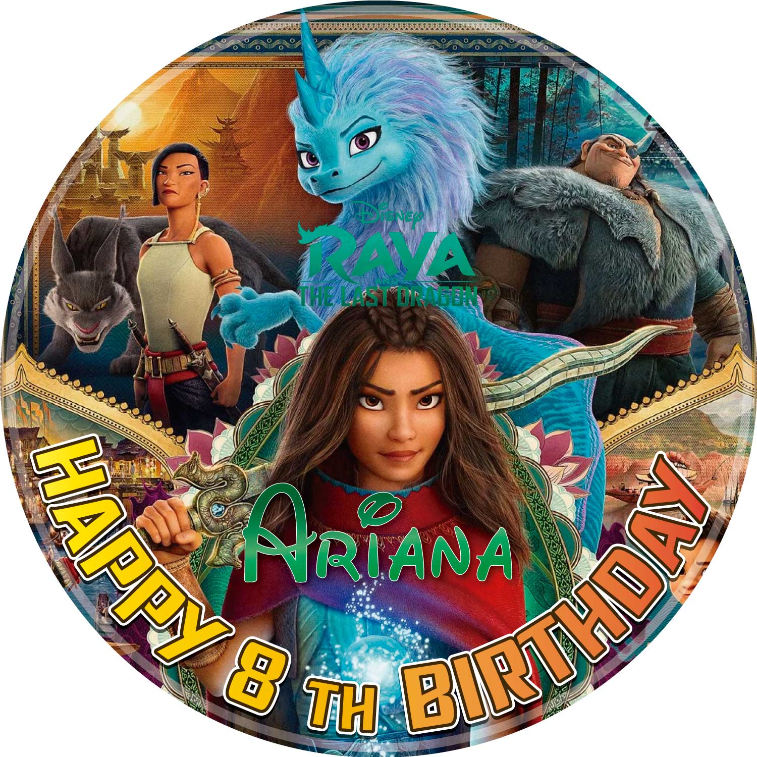 Raya Last Dragon Girls Cute Princess Round – Icing Sheet Birthday - Personalized Edible Cake Topper | Custom Icing Sheet | Birthday Cake Decoration