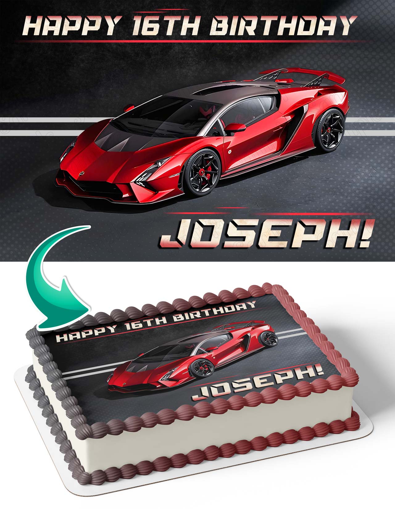 Red Lamborghini Aventador Edible Cake Topper
