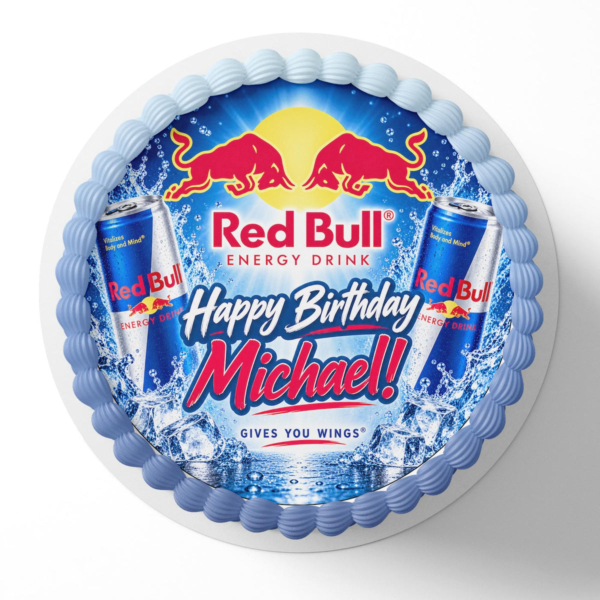 Red Bull Birthday Cake Topper – Personalized Energy Drink Edible Image, Red Bull Cake Decoration, Custom Birthday Icing Sheet