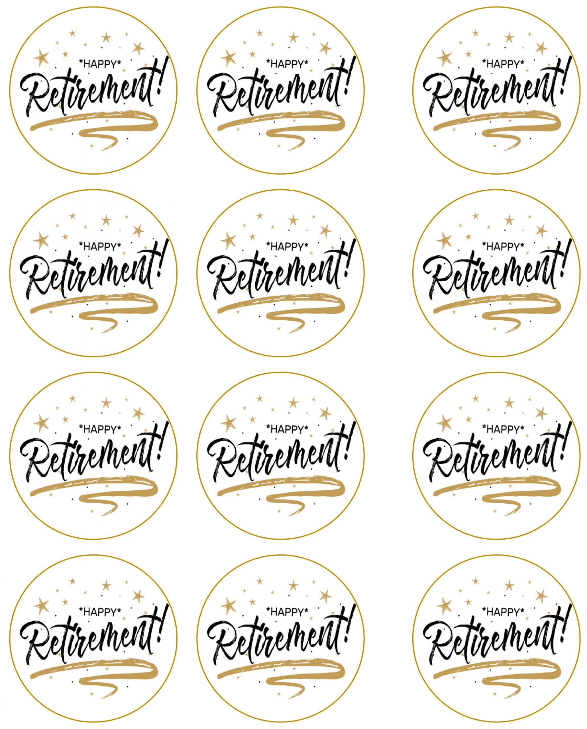 Retirement gold scaled Edible Cupcake Toppers – Round Icing Sheet - Edible Cake Topper | Icing Sheet | Birthday Cake Decoration