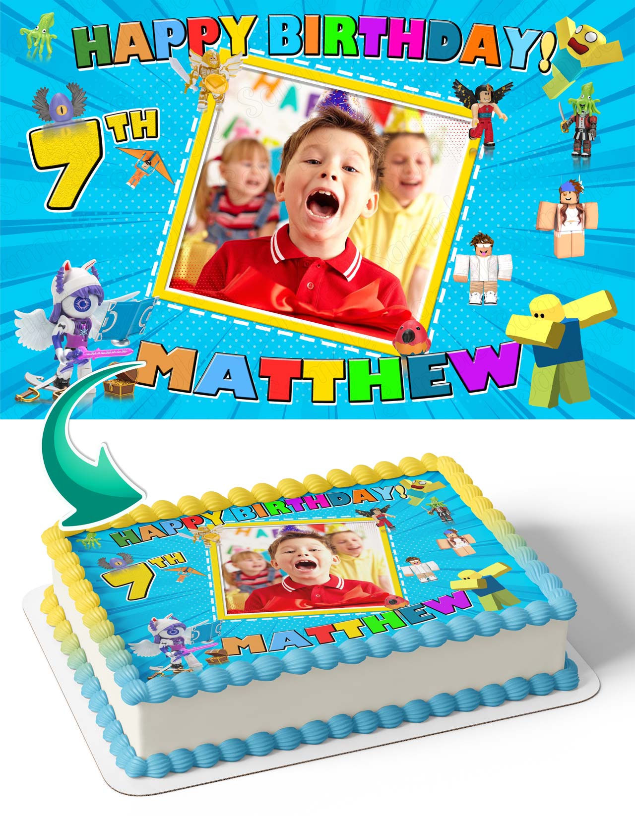 Roblox Gamers Kids Photo Frame – Birthday Image - Personalized Edible Cake Topper | Custom Icing Sheet | Birthday Cake Decoration | Photo Cake Image