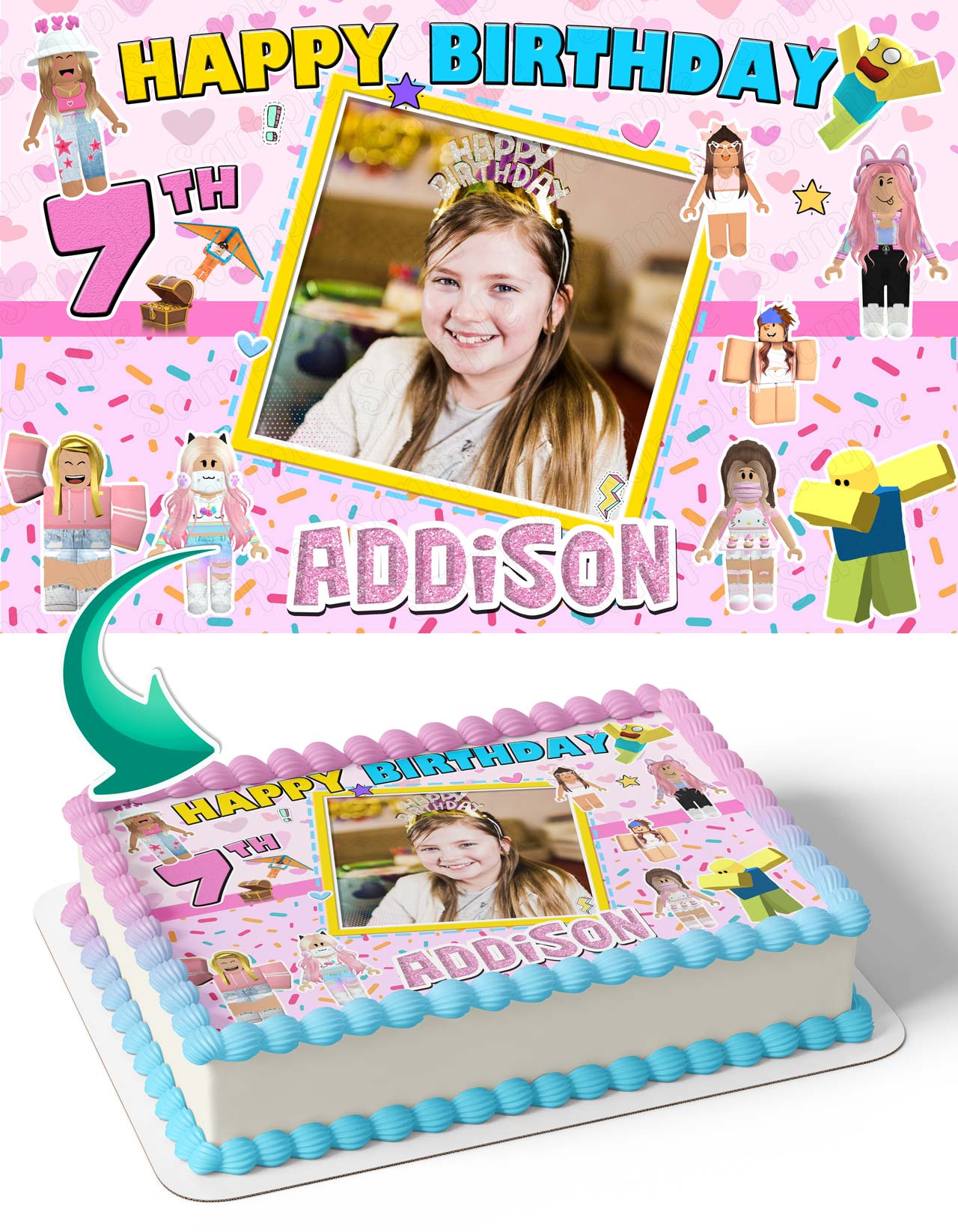Roblox Girls Photo Frame – Birthday Image - Personalized Edible Cake Topper | Custom Icing Sheet | Birthday Cake Decoration | Photo Cake Image