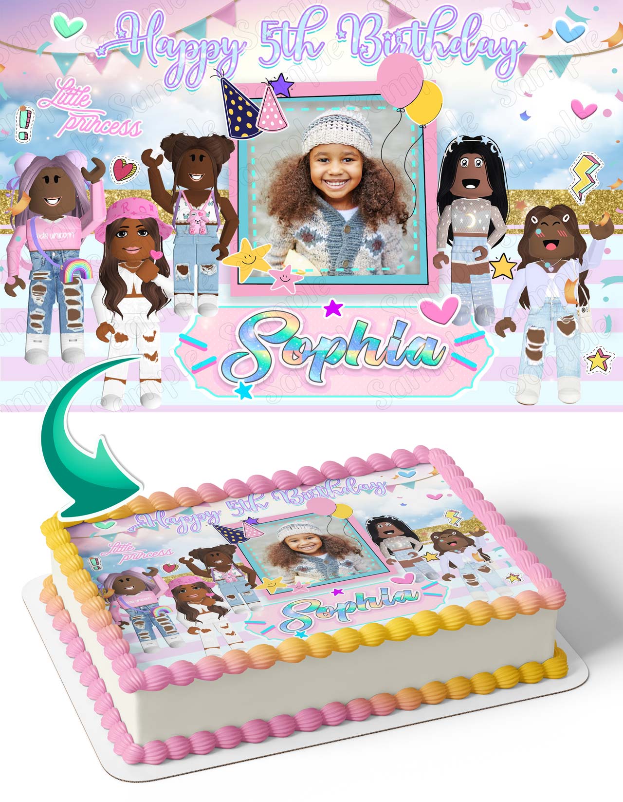 Roblox Girl Pink Gamer Photo Frame – Birthday Image - Personalized Edible Cake Topper | Custom Icing Sheet | Birthday Cake Decoration