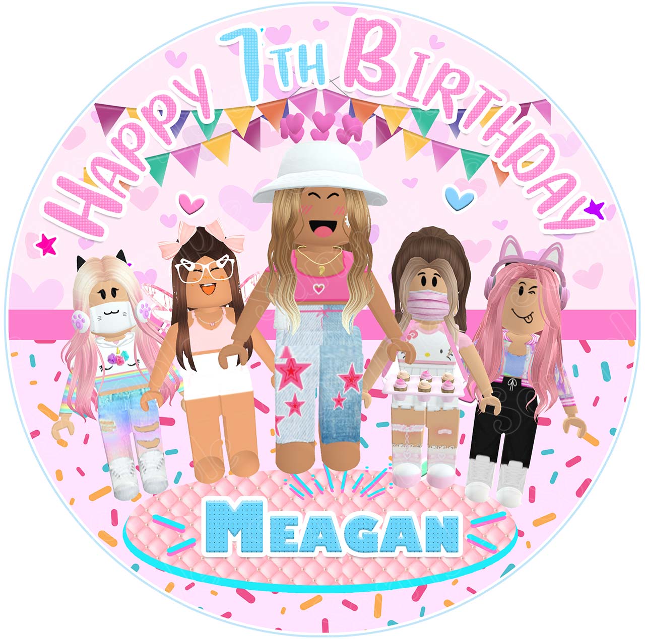 Roblox Pink Girls Round – Icing Sheet Birthday - Personalized Edible Cake Topper | Custom Icing Sheet | Birthday Cake Decoration | Photo Cake Image