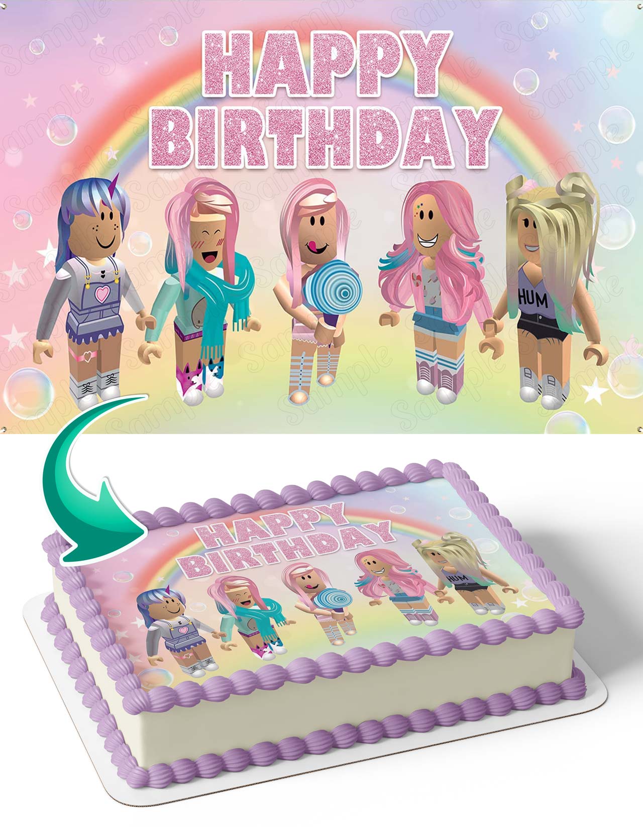 Roblox Rainbow Pink Glitter Girl Edible Cake Topper