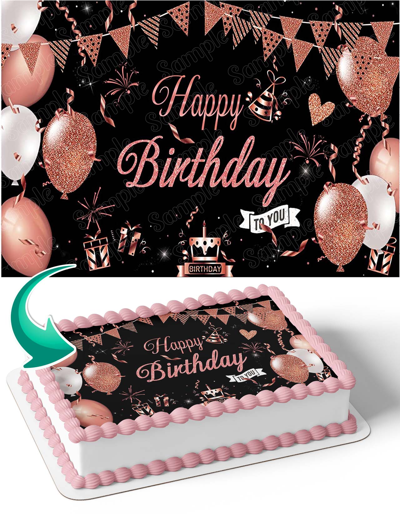 Rose Gold Birthday Lady Girl 50s 60s 40s Edible Cake Topper