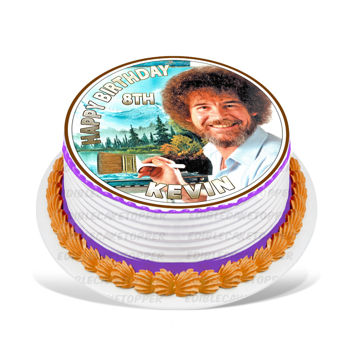 Bob Ross Round – Icing Sheet Birthday - Personalized Edible Cake Topper | Custom Icing Sheet | Birthday Cake Decoration | Photo Cake Image