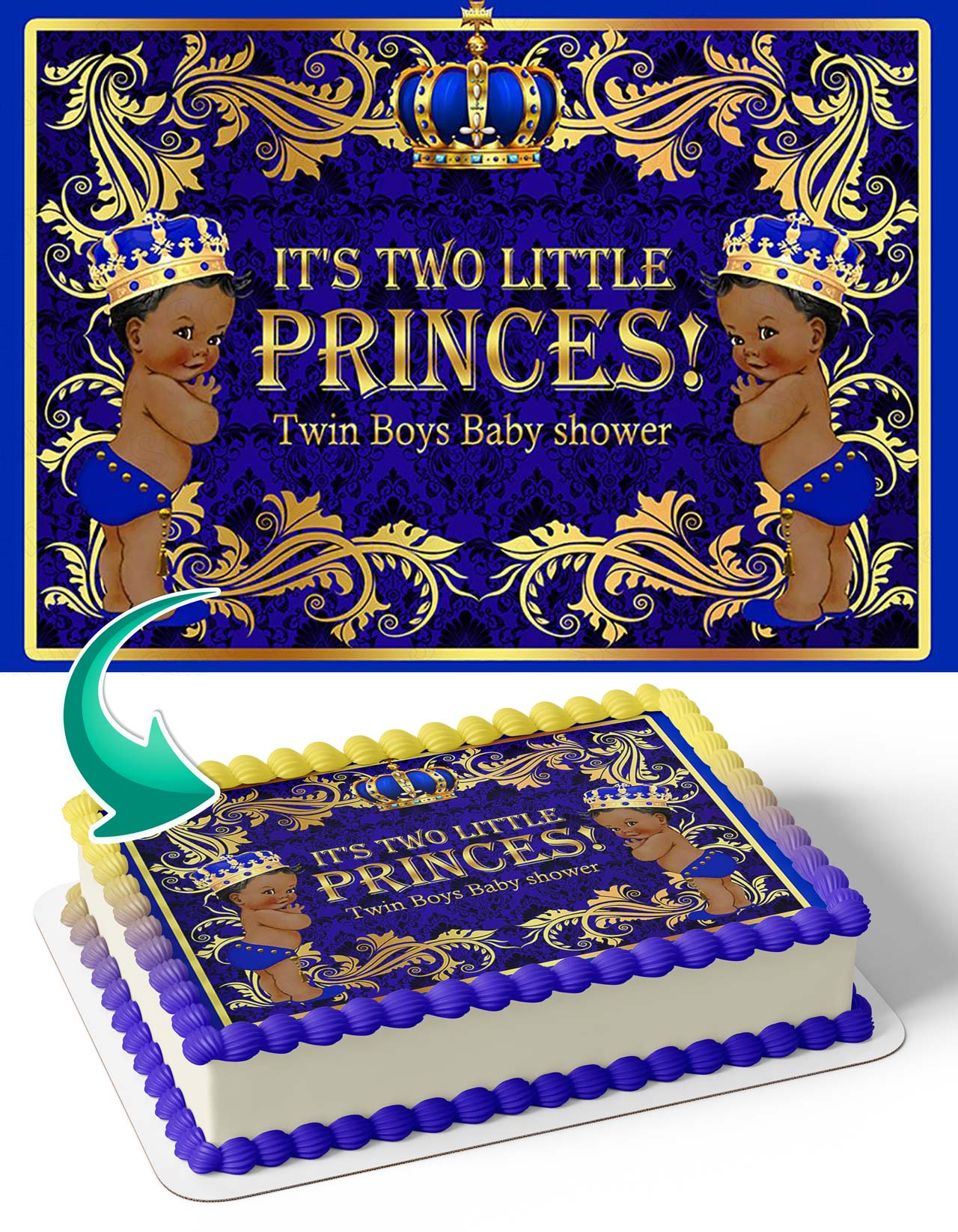Royal Baby Shower African American Twins TBS Edible Cake Topper
