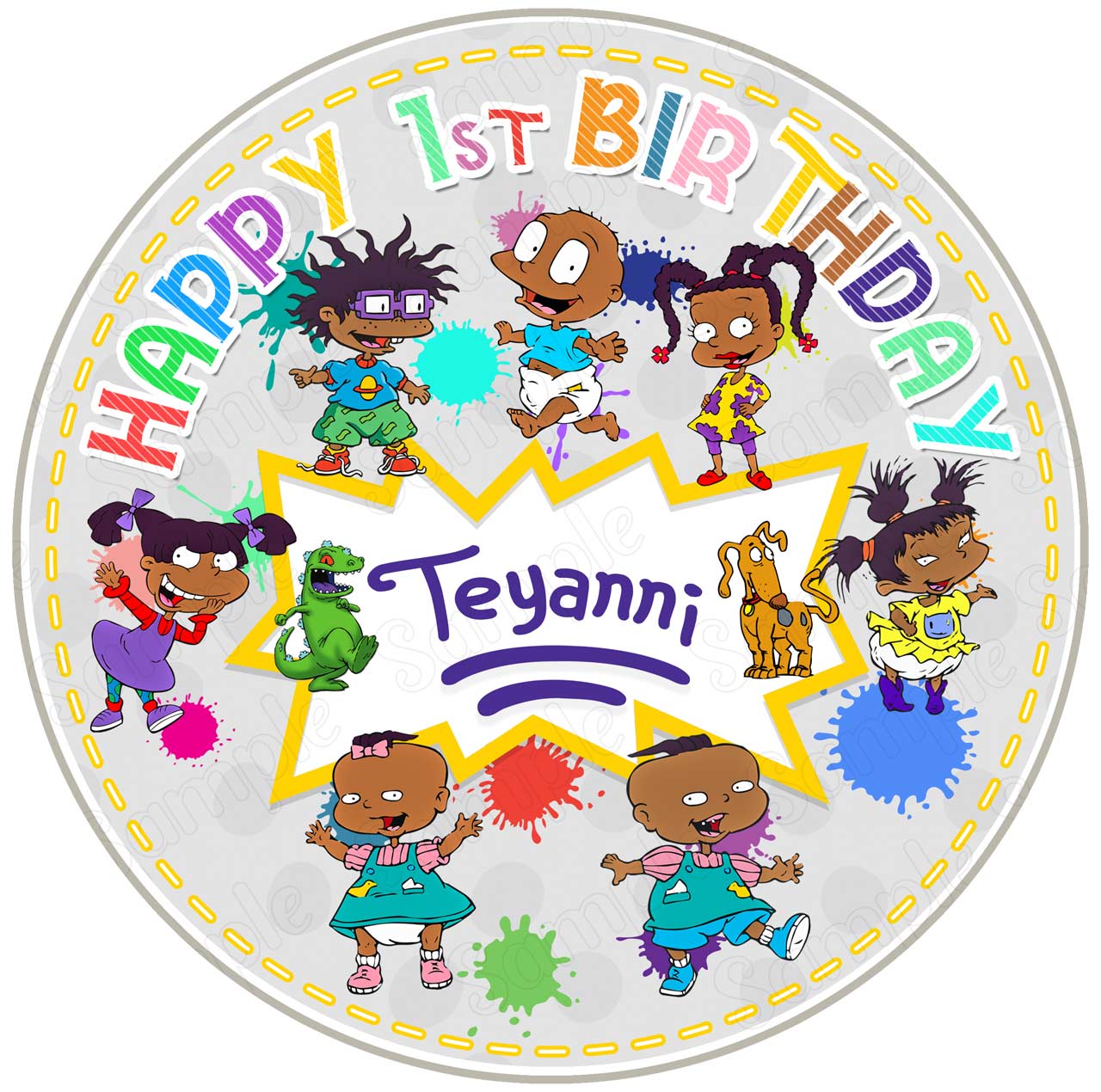Rugrets African American Afro Kids Round – Icing Sheet Birthday - Personalized Edible Cake Topper | Custom Icing Sheet | Birthday Cake Decoration