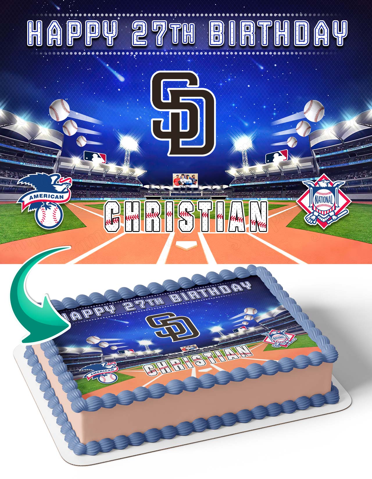 San Diego Padres Baseball Edible Cake Topper