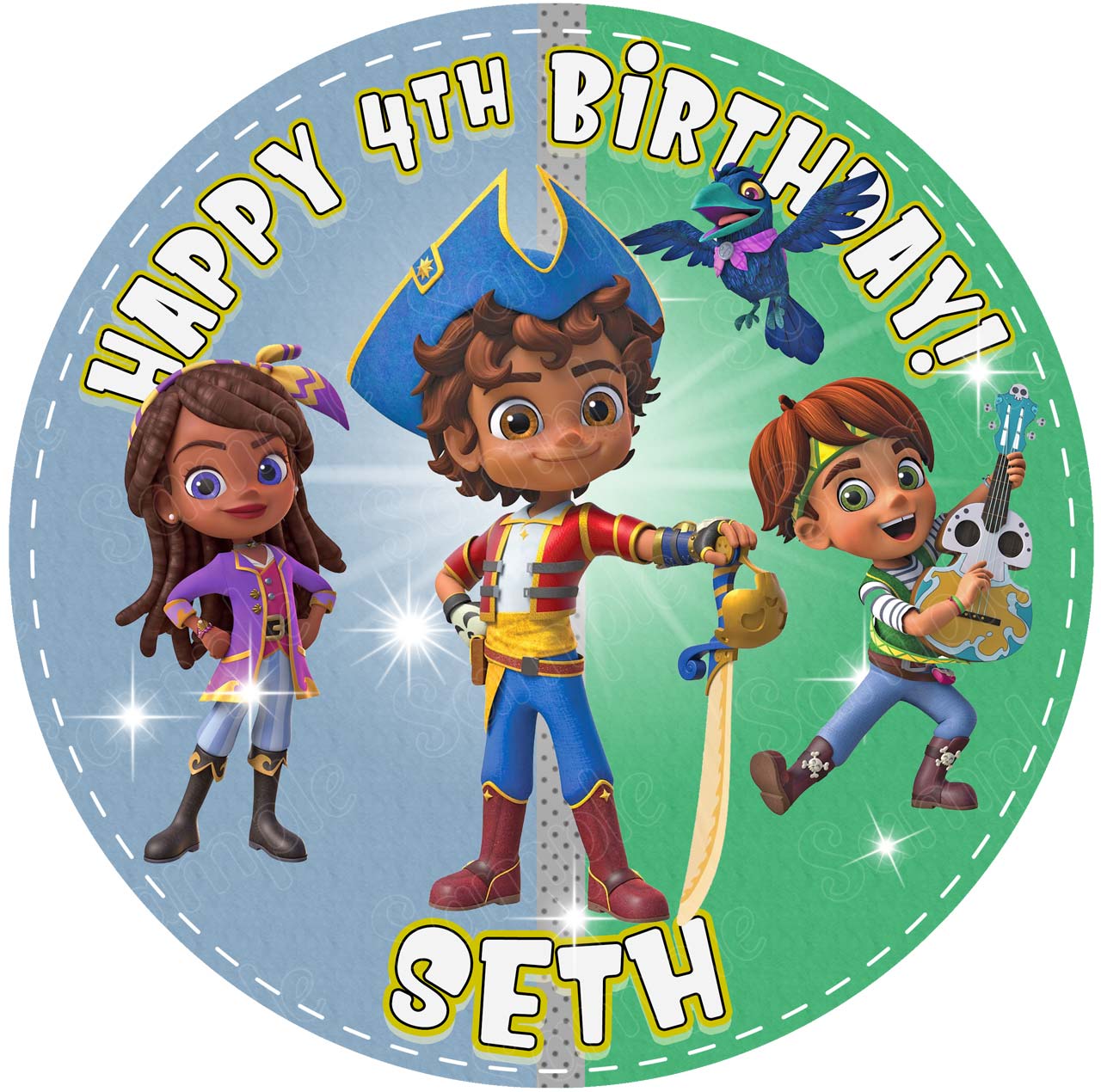 Santiago Kids Fun Pirate Round – Icing Sheet Birthday - Personalized Edible Cake Topper | Custom Icing Sheet | Birthday Cake Decoration