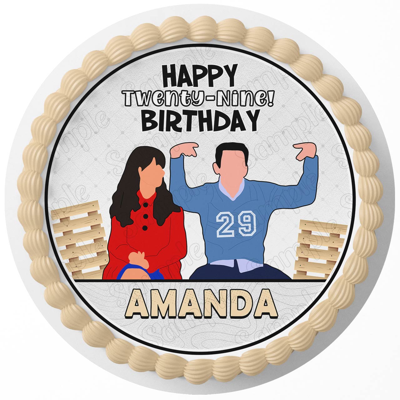 Schmidt 29 Birthday New Girl Jessday Round – Icing Sheet Birthday - Personalized Edible Cake Topper | Custom Icing Sheet | Birthday Cake Decoration