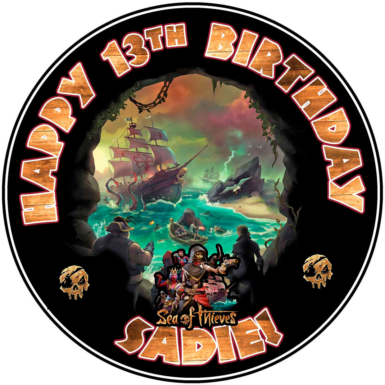 Sea of Thieves Round – Icing Sheet Birthday - Personalized Edible Cake Topper | Custom Icing Sheet | Birthday Cake Decoration | Photo Cake Image