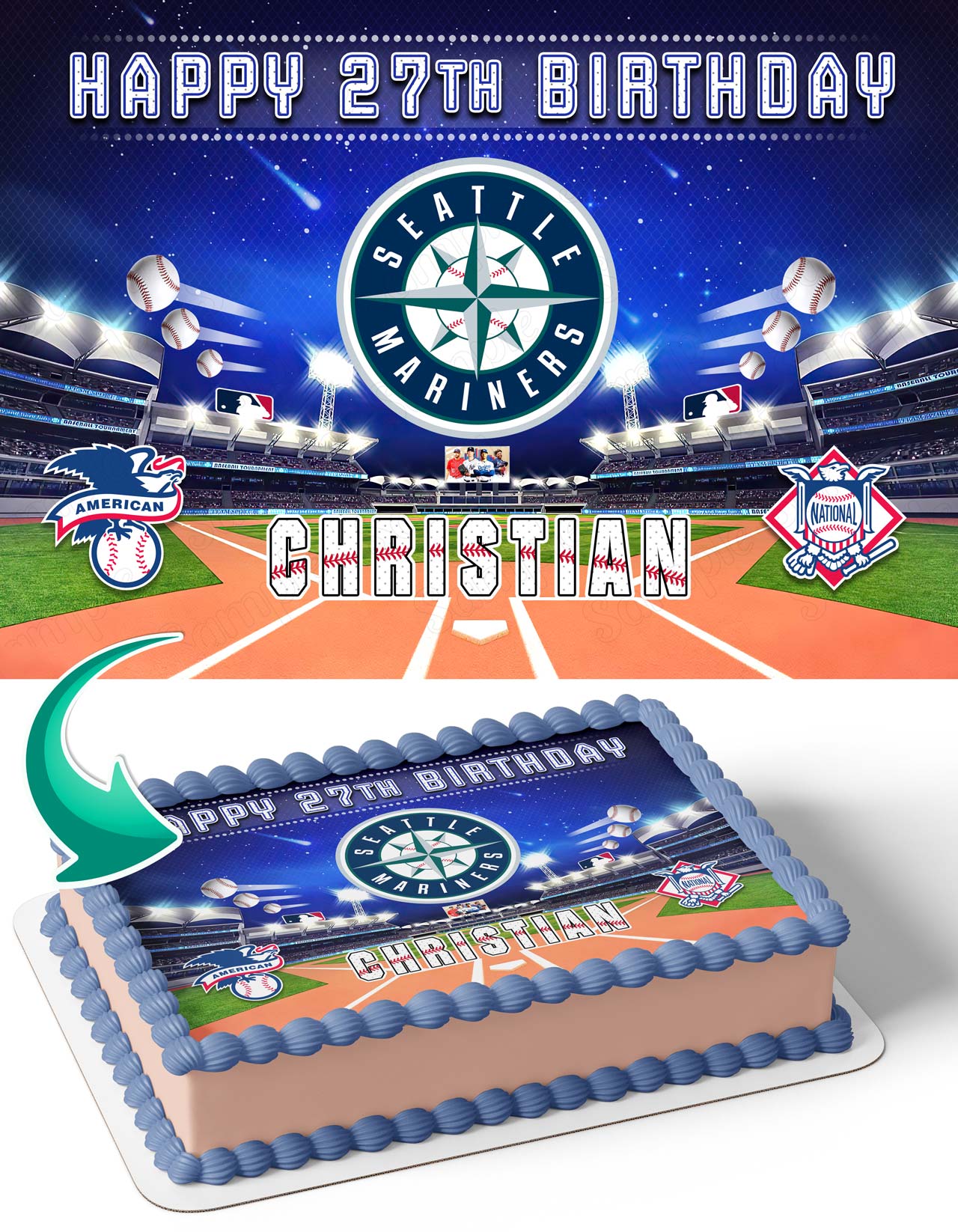 Seattle Mariners Baseball Edible Cake Topper