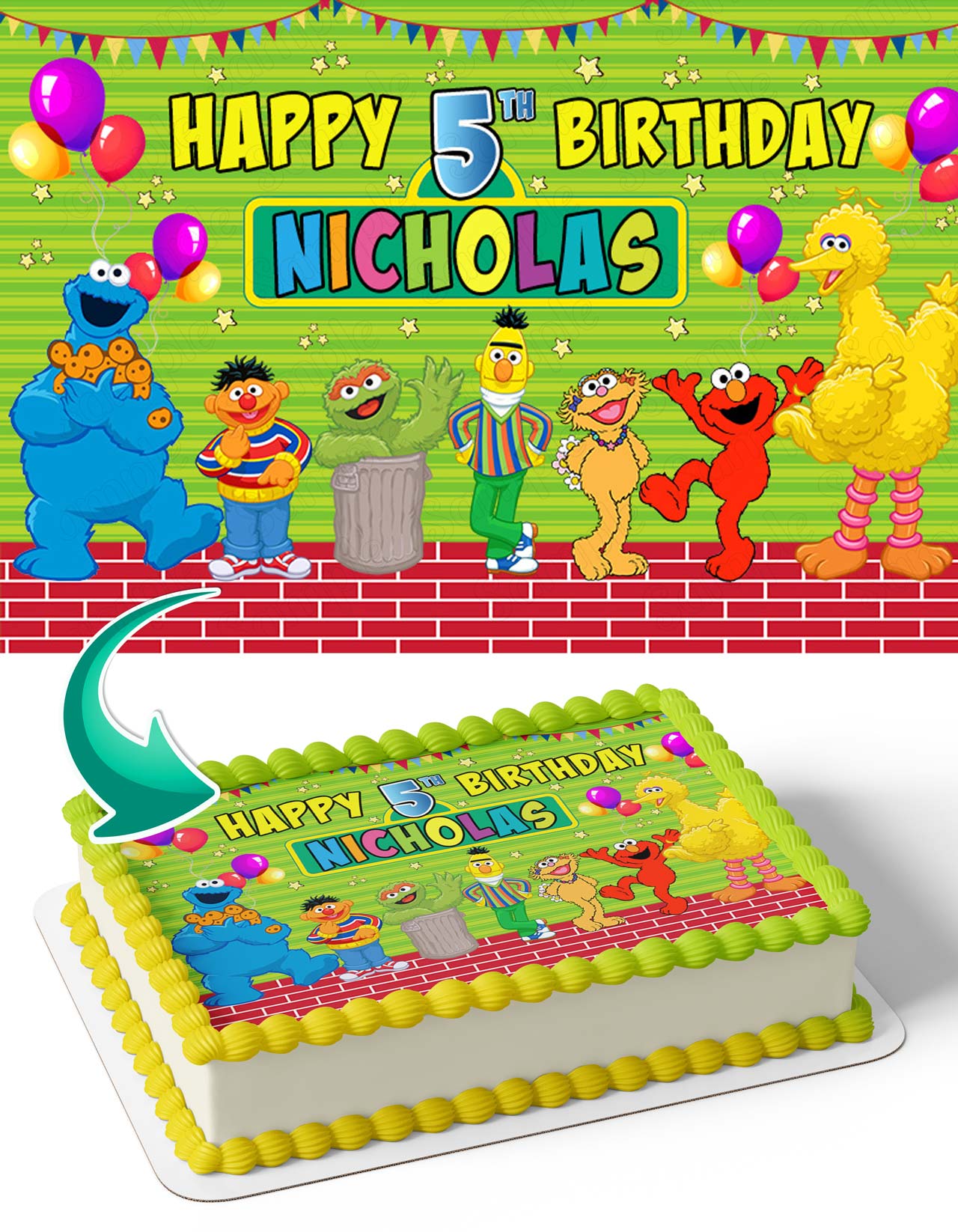 Sesame Street Show Brick Wall Friends Kids SSS Edible Cake Topper