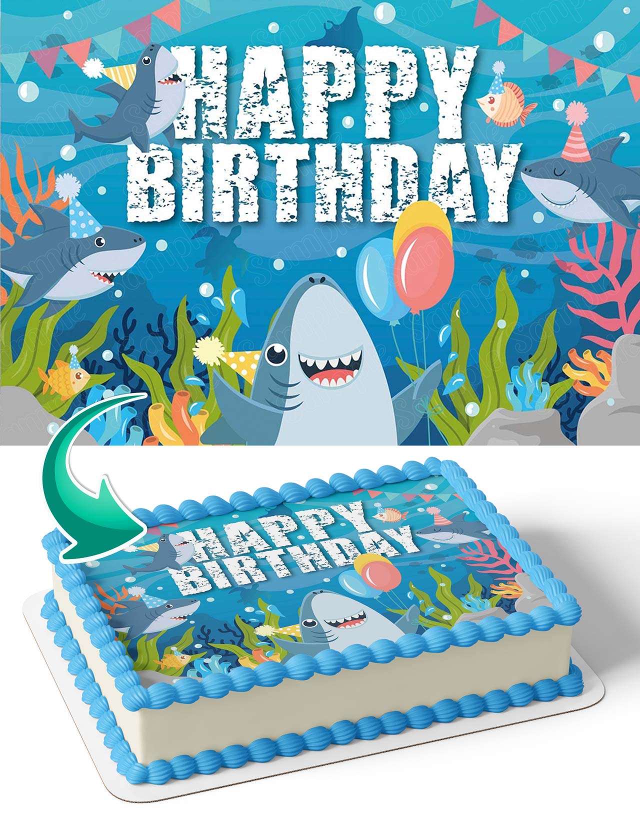 Shark Boy Sea Girl Edible Cake Topper