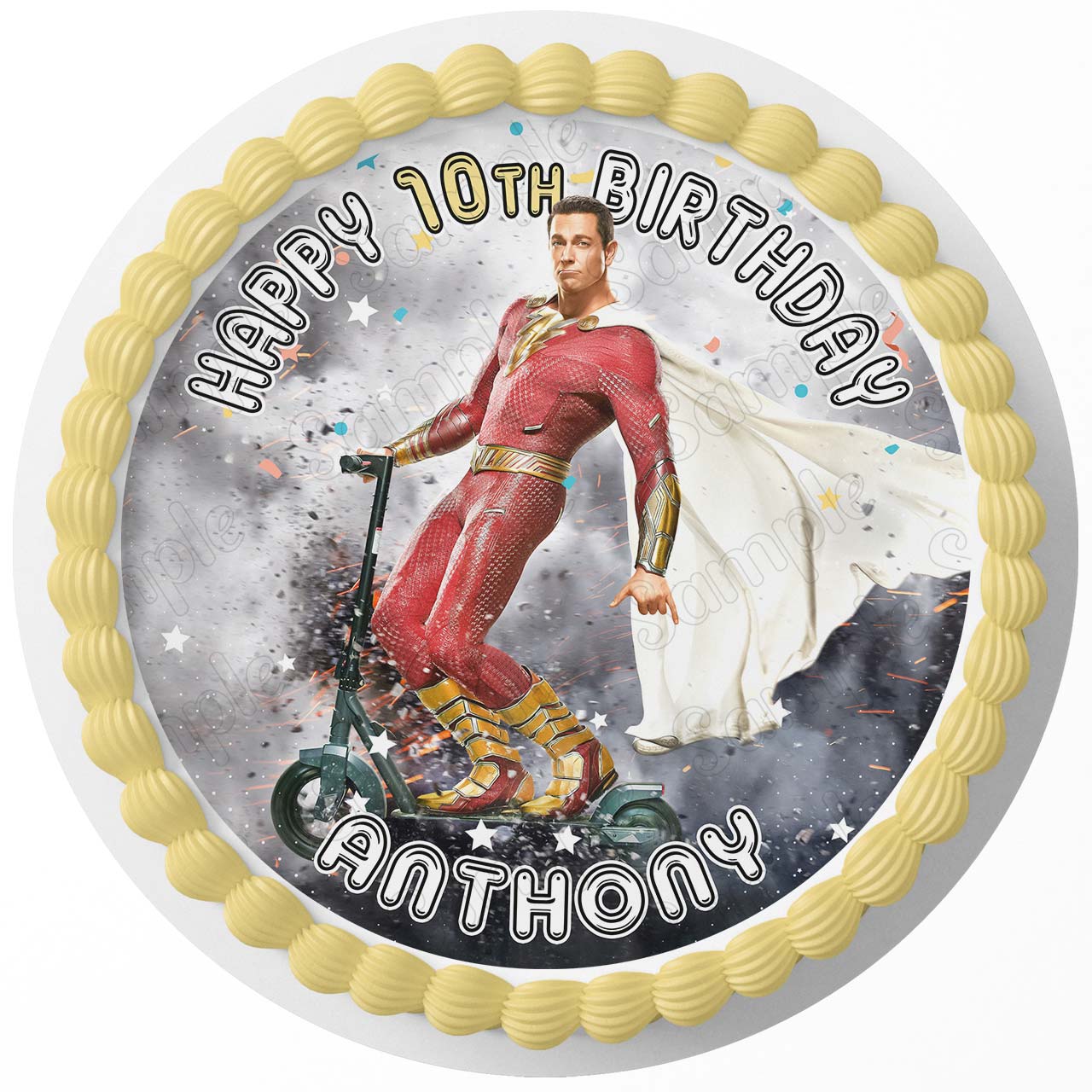 Shazam Fury of the Gods Round – Icing Sheet Birthday - Personalized Edible Cake Topper | Custom Icing Sheet | Birthday Cake Decoration