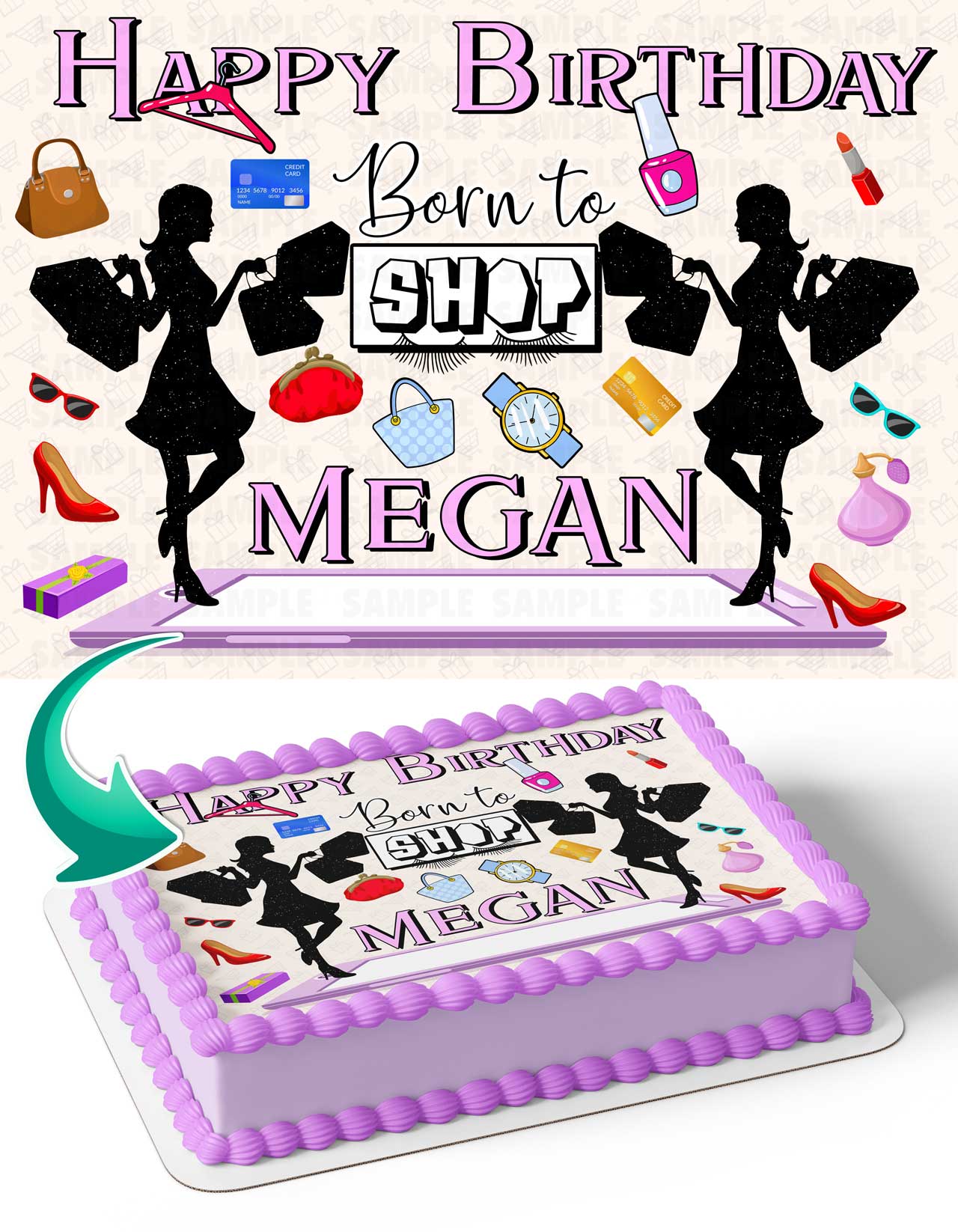 Shopping Born To Shop Edible Cake Topper