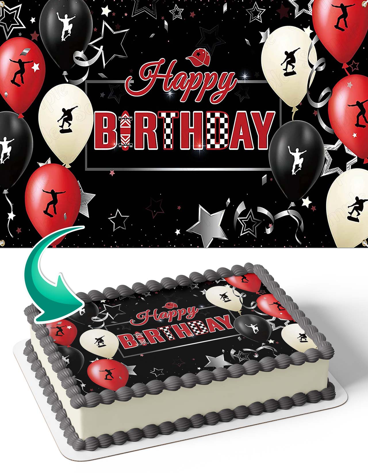 Skateboard Skateboarding Skate Edible Cake Topper