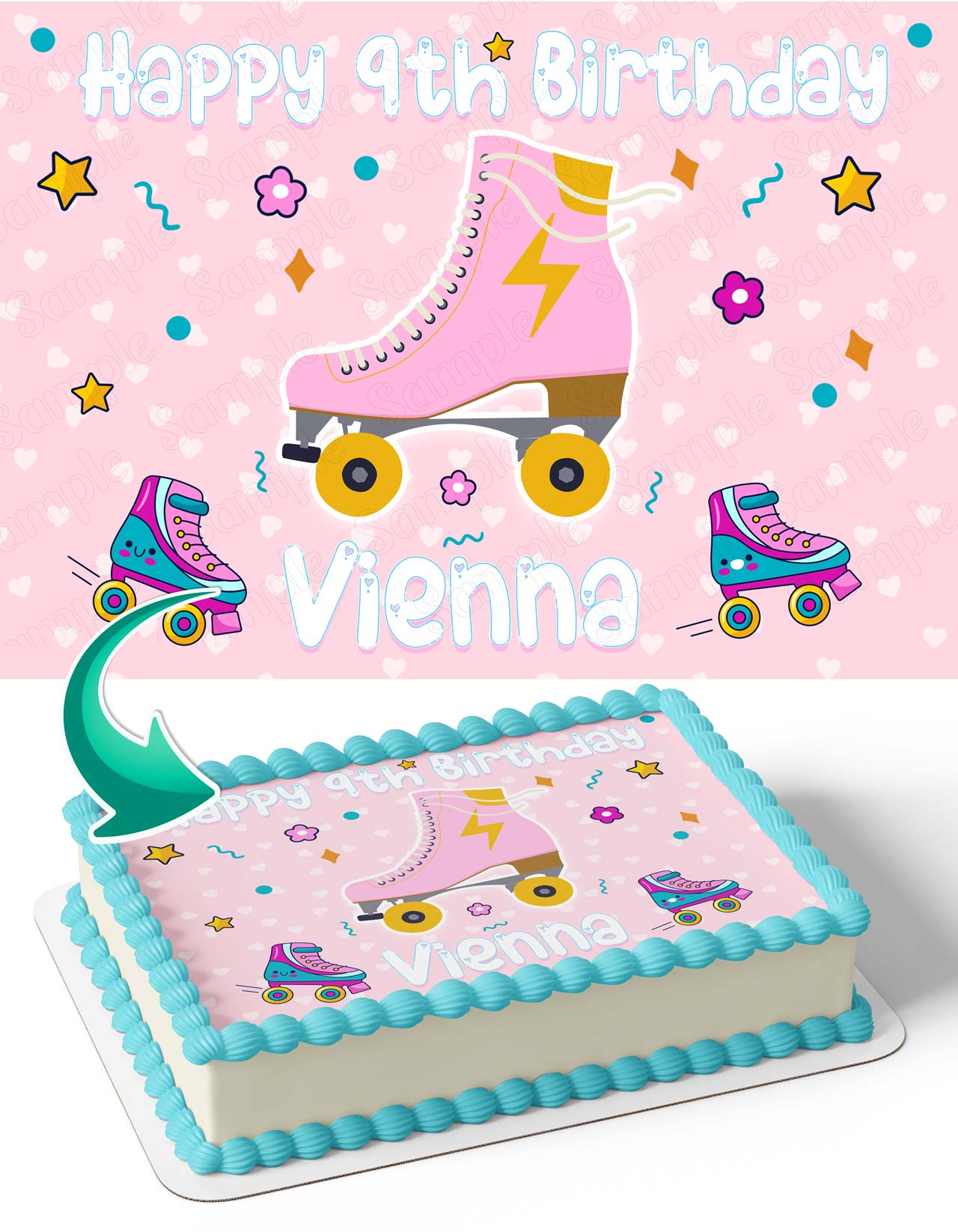 Skates Rollers Pink Girl Edible Cake Topper