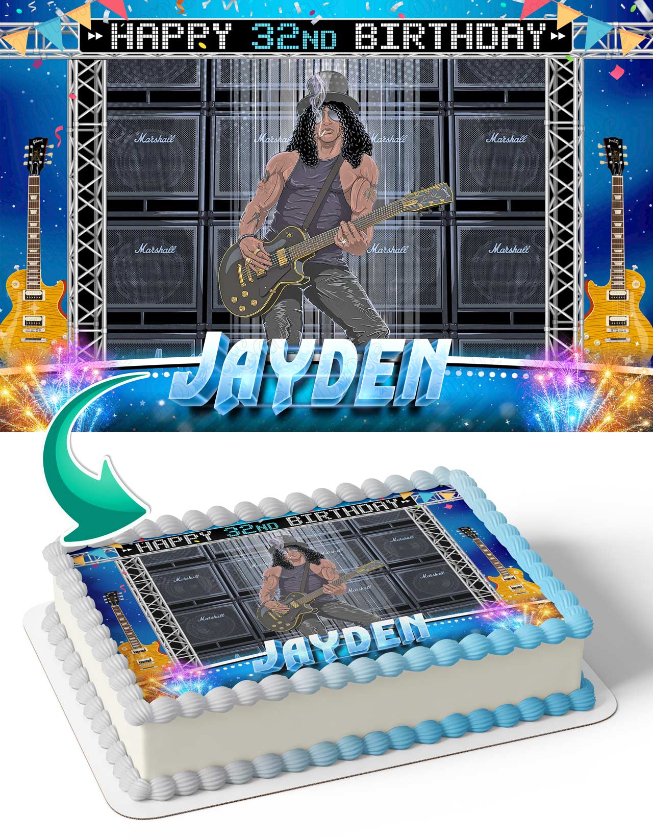Slash Guns n Roses Guitar Rock Solo Edible Cake Topper