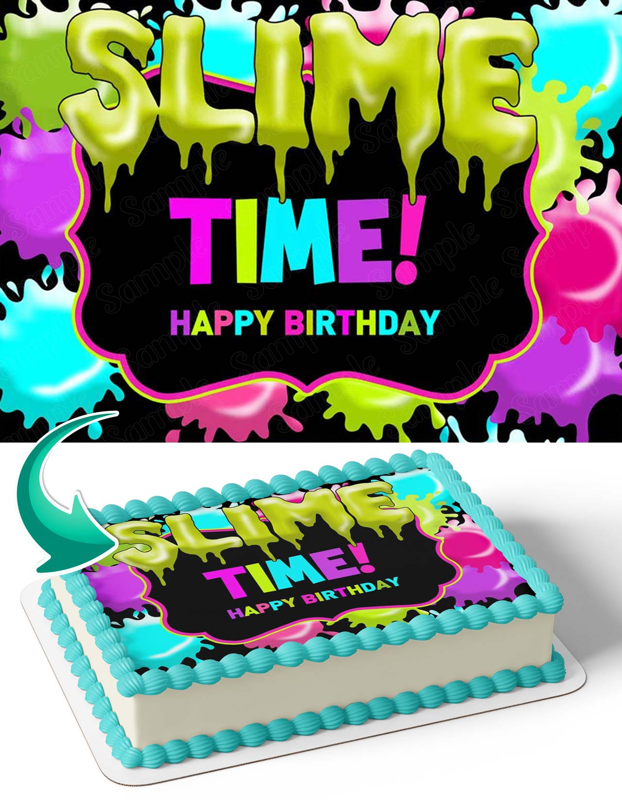 Slime Time Birthday Edible Cake Topper
