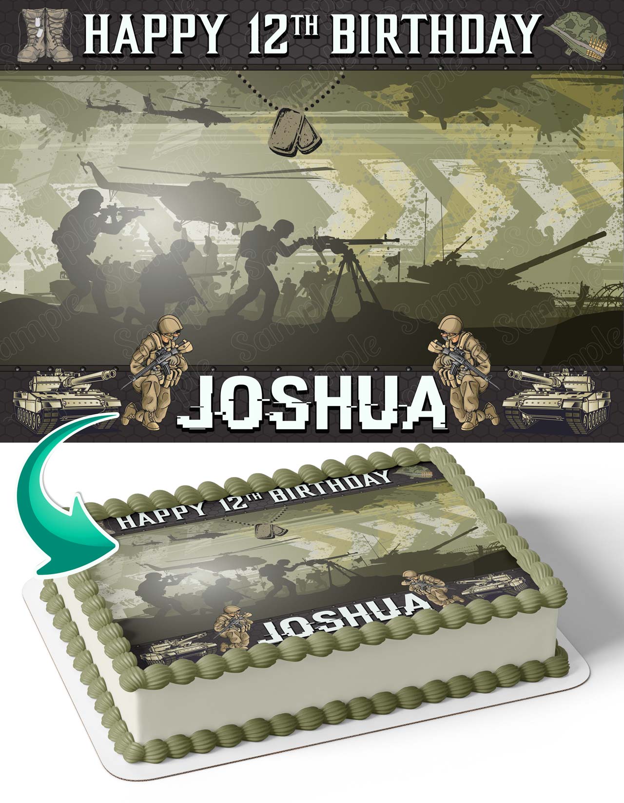 Soldier Military Vetera Army Navy Tank Edible Cake Topper