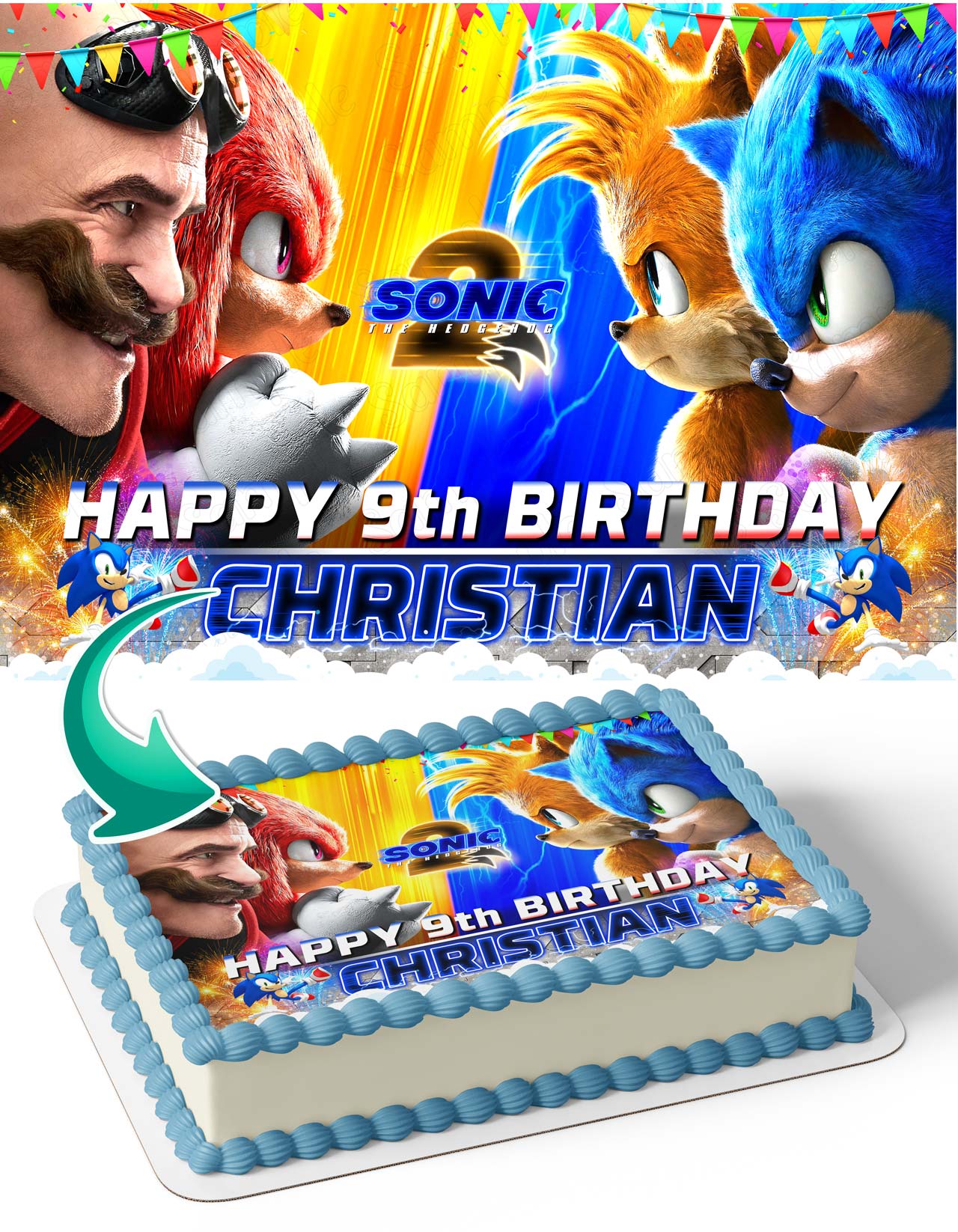 Sonic Kids Fast Headhog Movie MV Edible Cake Topper