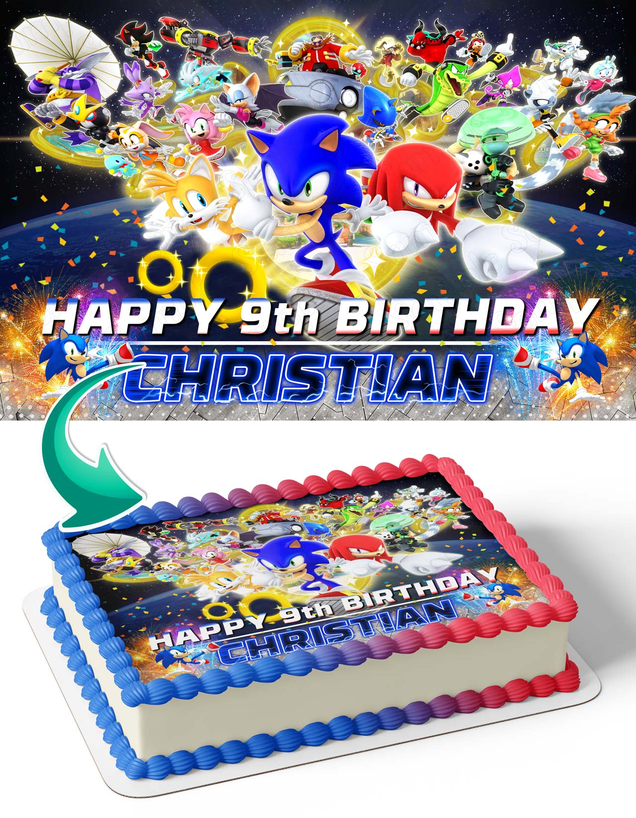 Sonic Kids Fast Kids Adventure Family Edible Cake Topper