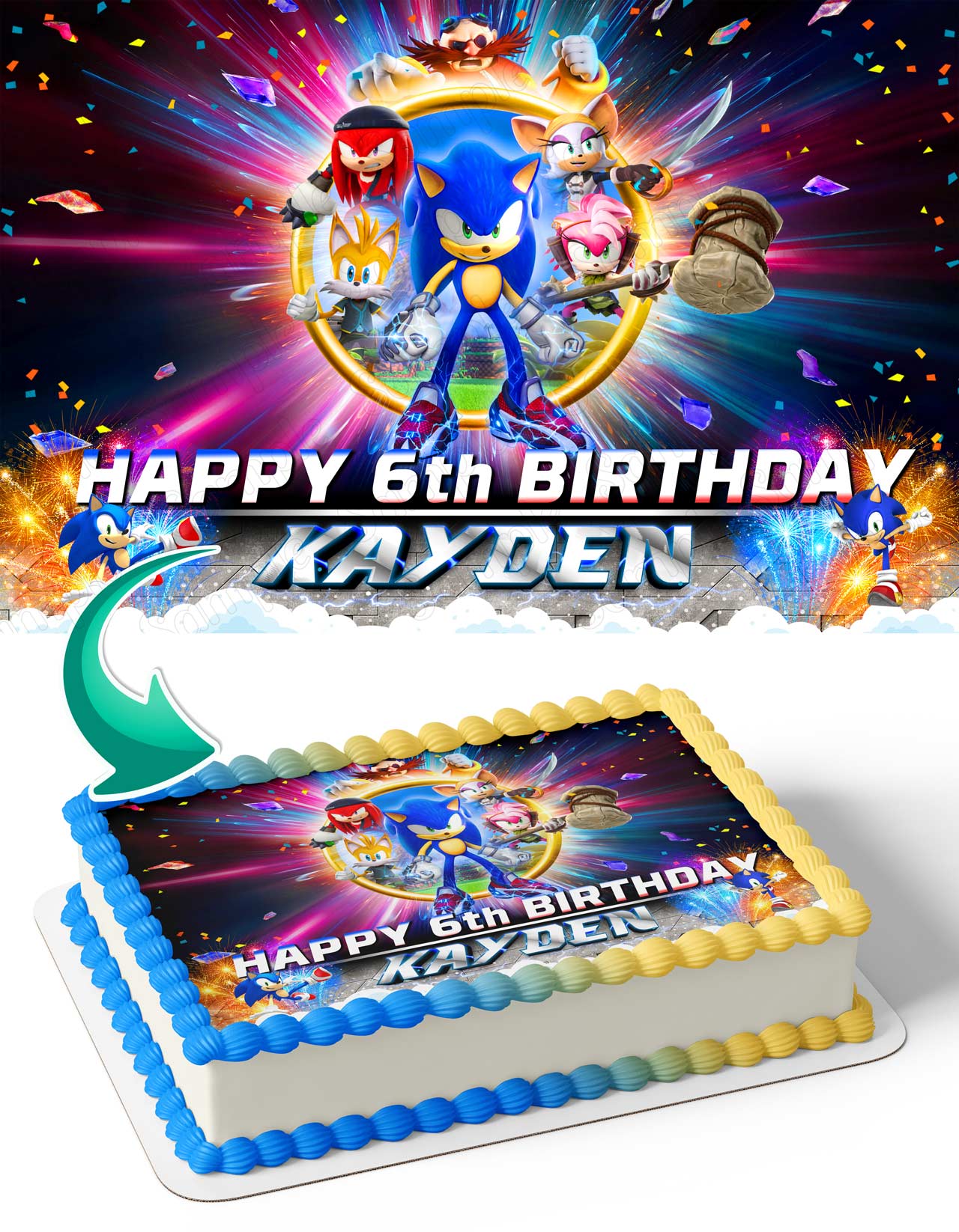 Sonic Kids Fast Prime Netvideo Edible Cake Topper