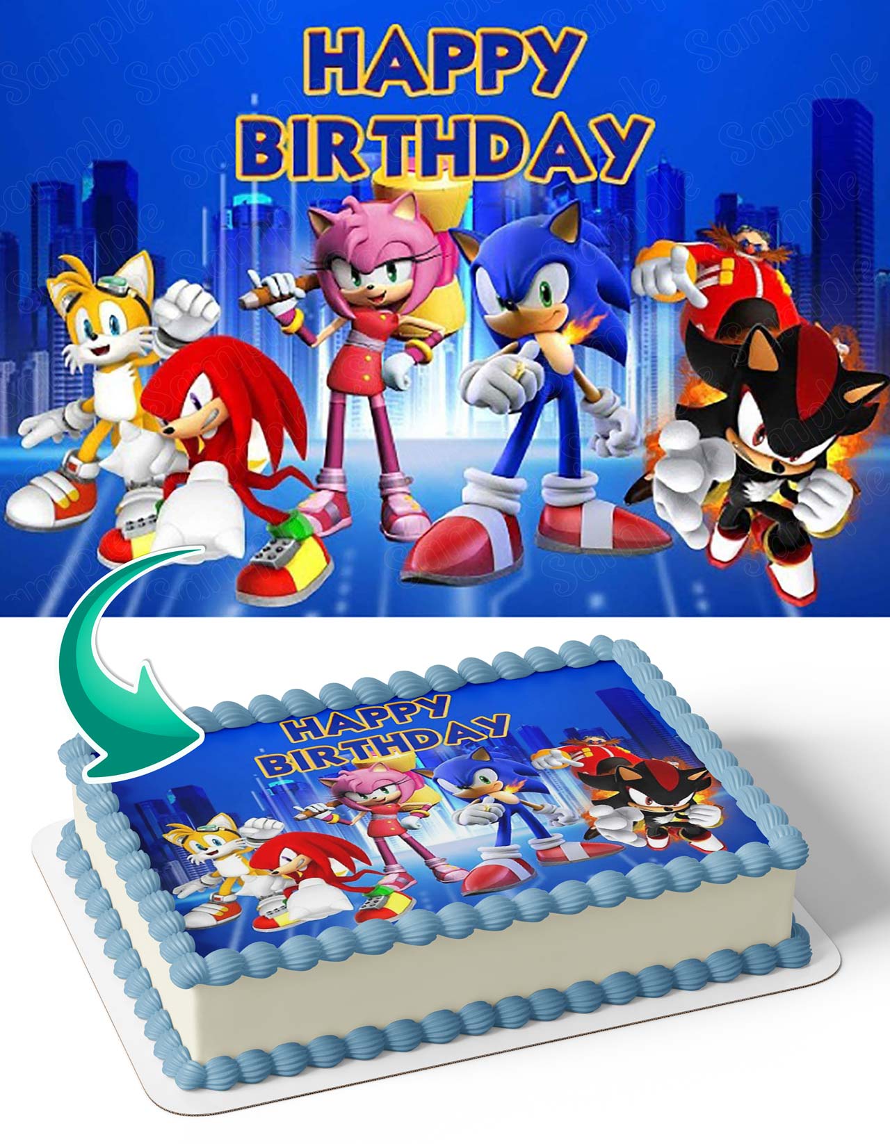 Sonic Kids Fast Retro Style Game Edible Cake Topper