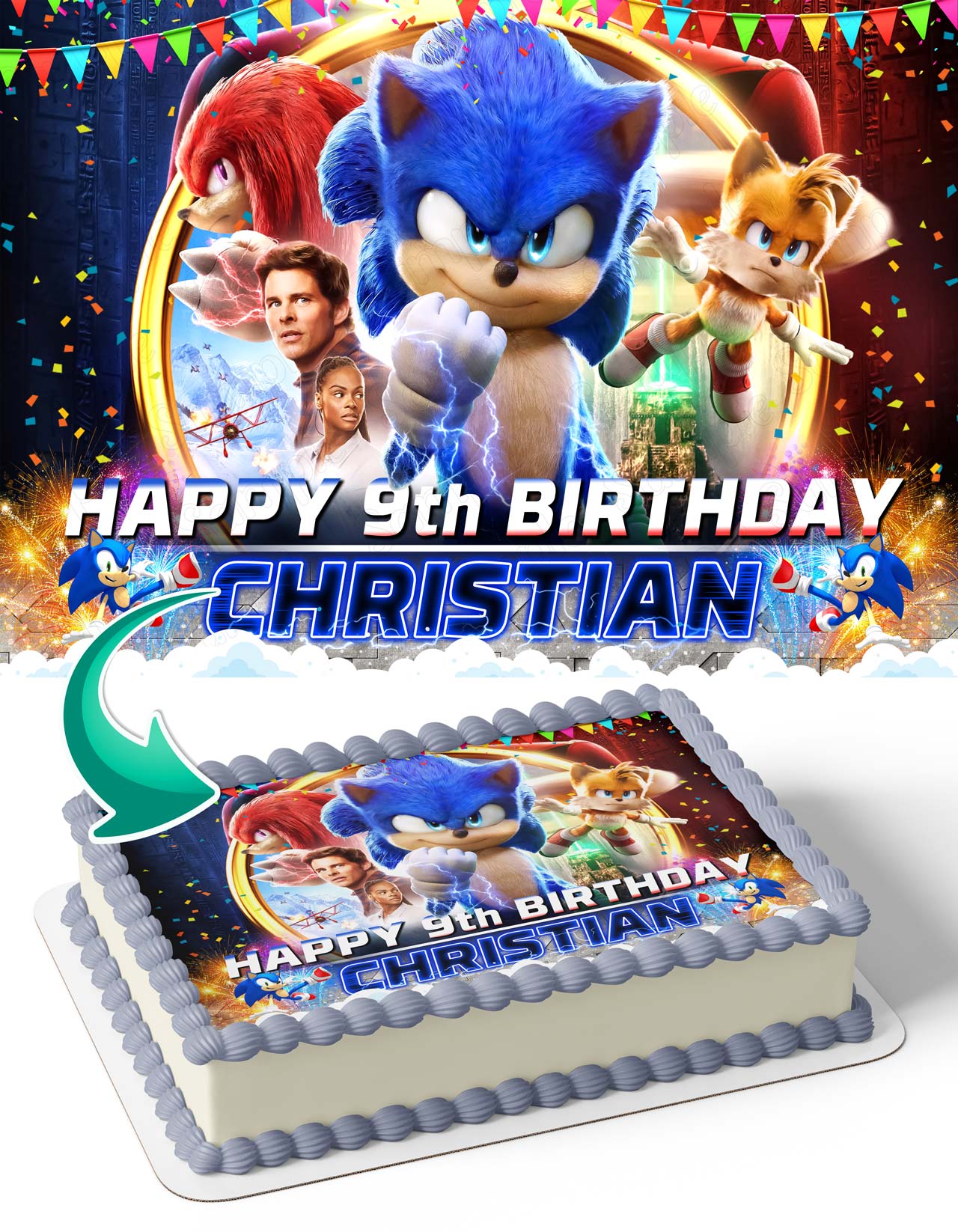 Sonic Kids Fast the Hedgehog II Themed Edible Cake Topper