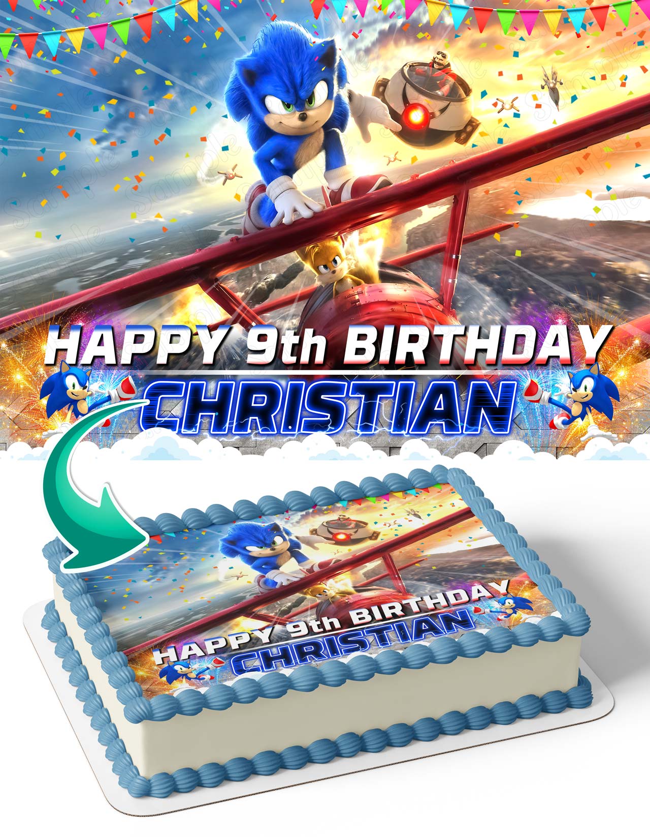 Sonic Kids Fast the Hedgehog II Themed MG Edible Cake Topper