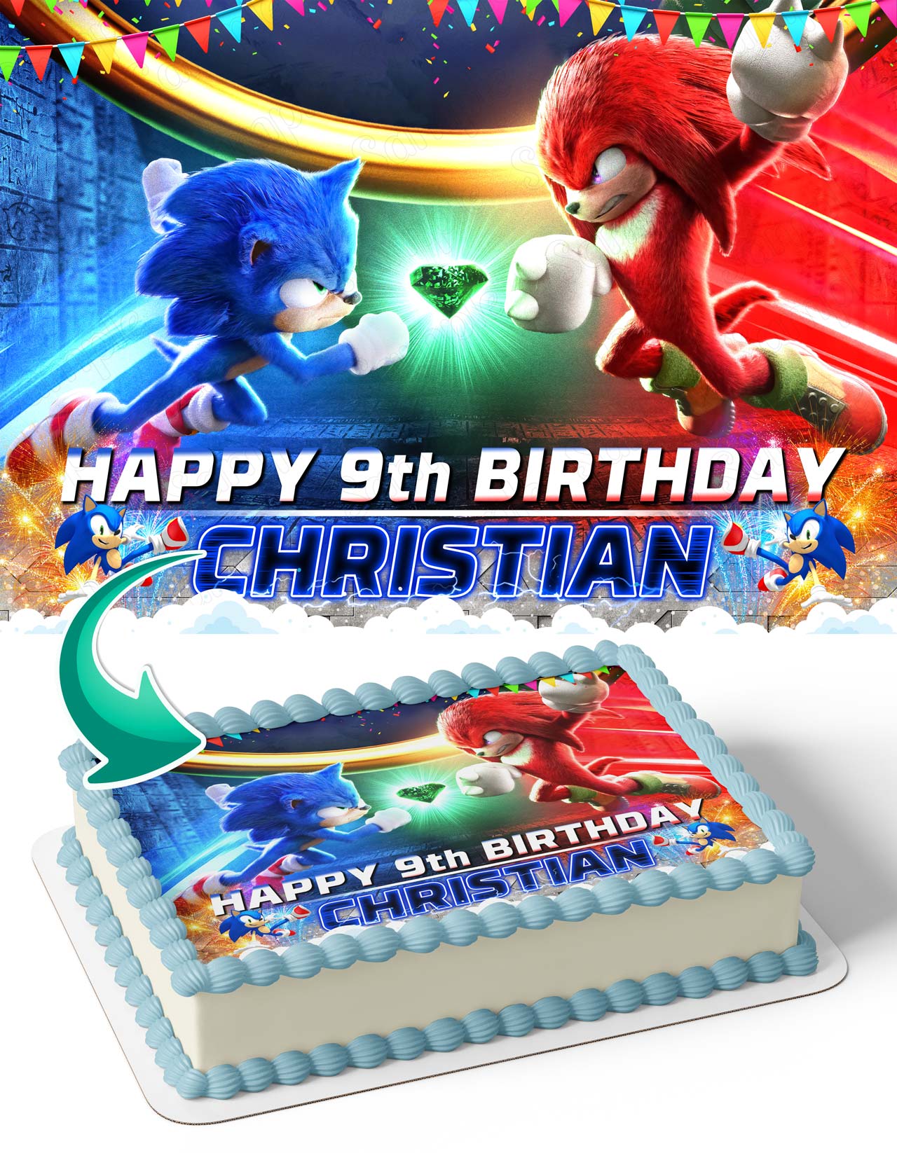 Sonic Kids Fast vs Knuckles Edible Cake Topper