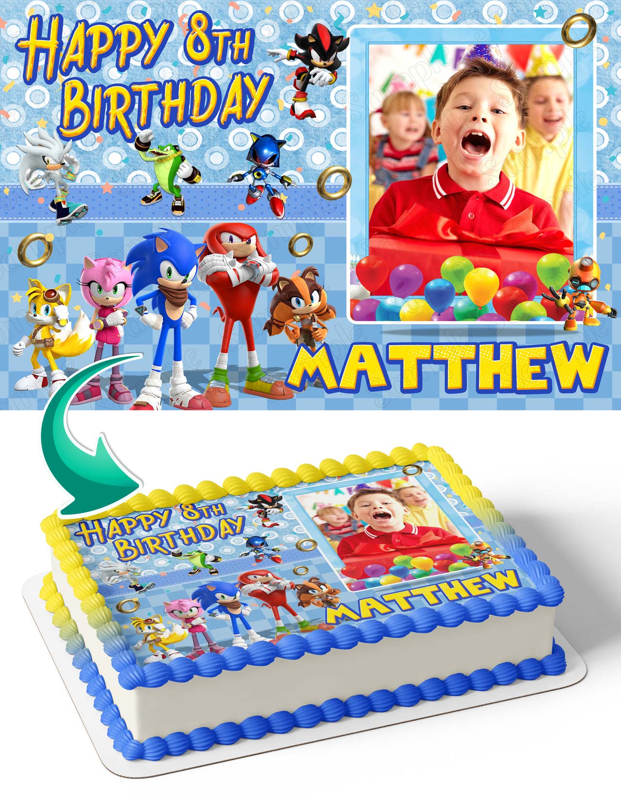 Sonic X Photo Frame – Birthday Image - Personalized Edible Cake Topper | Custom Icing Sheet | Birthday Cake Decoration | Photo Cake Image