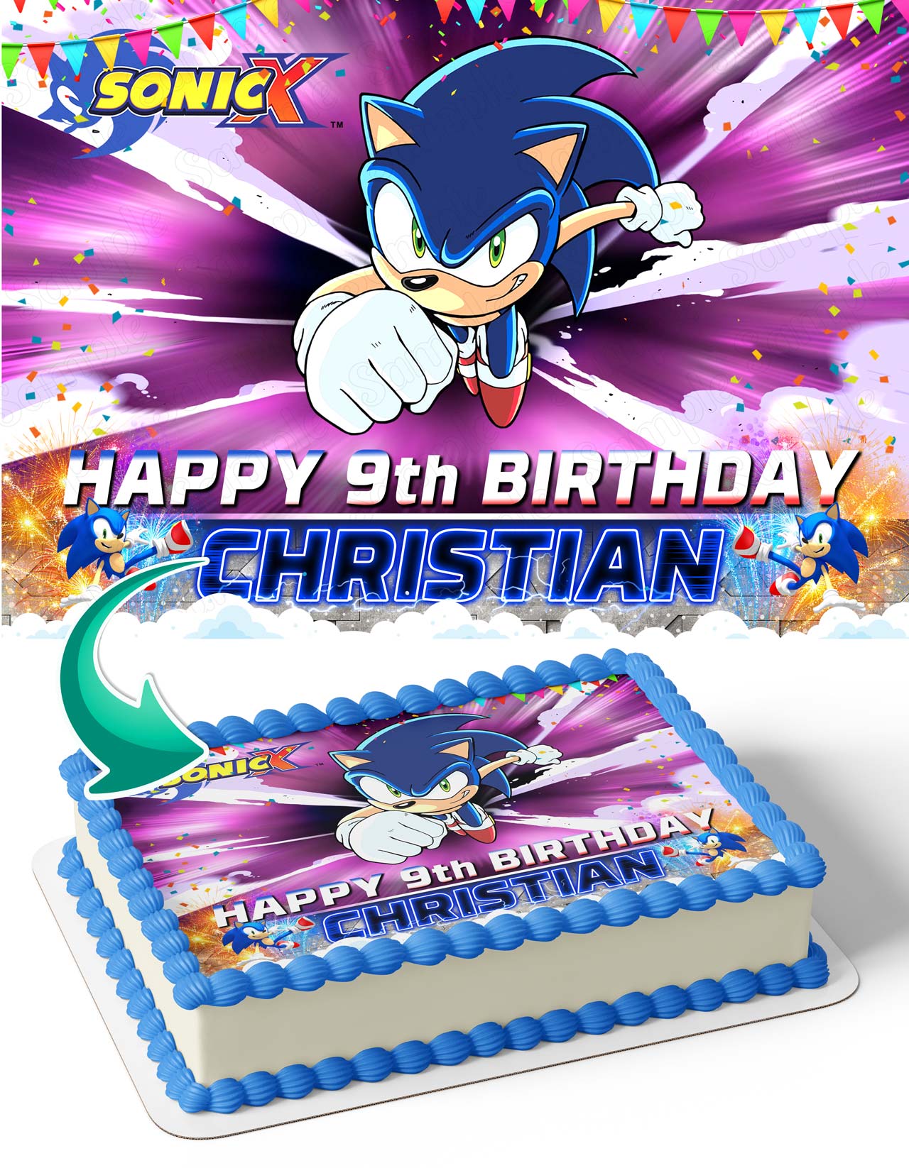 Sonic Kids Fast X Retro Edible Cake Topper
