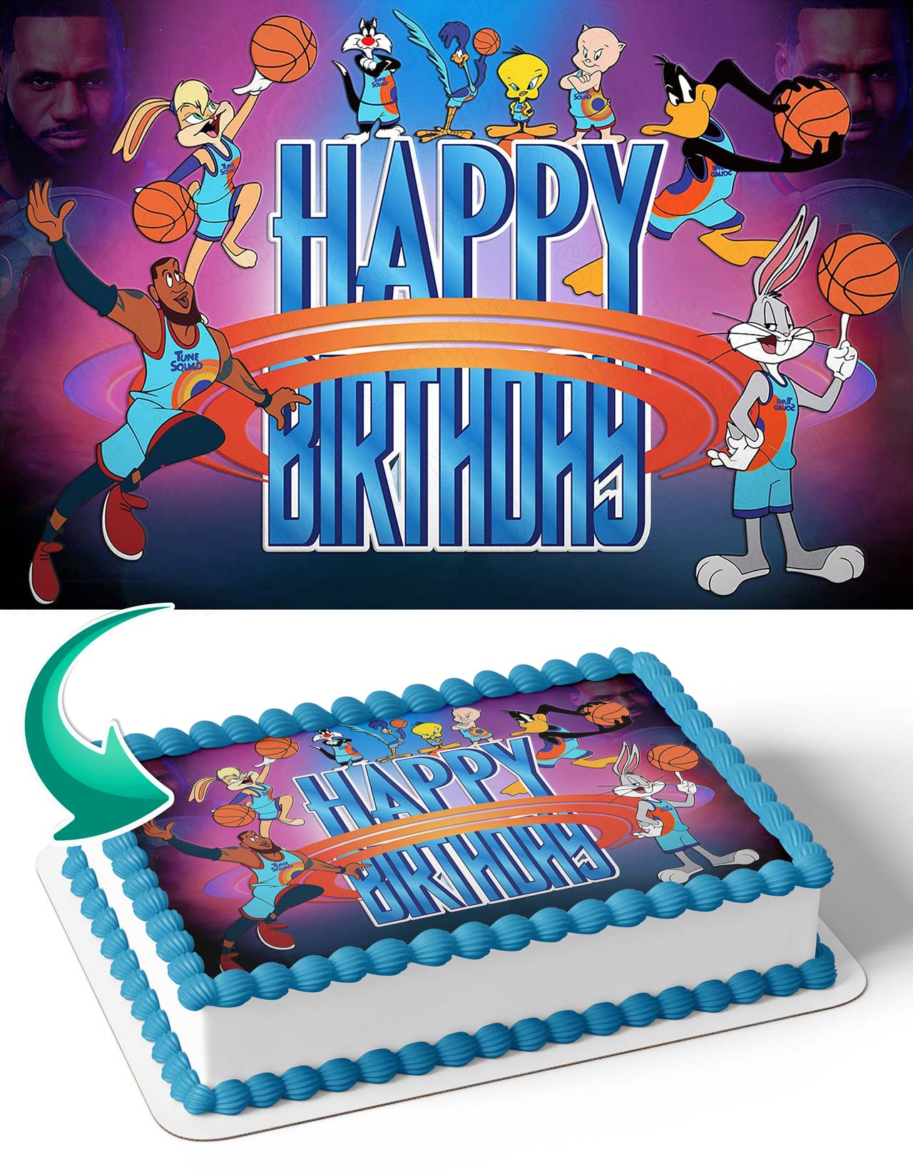 Space Jam Lebron James Bugs Bunny LB Edible Cake Topper