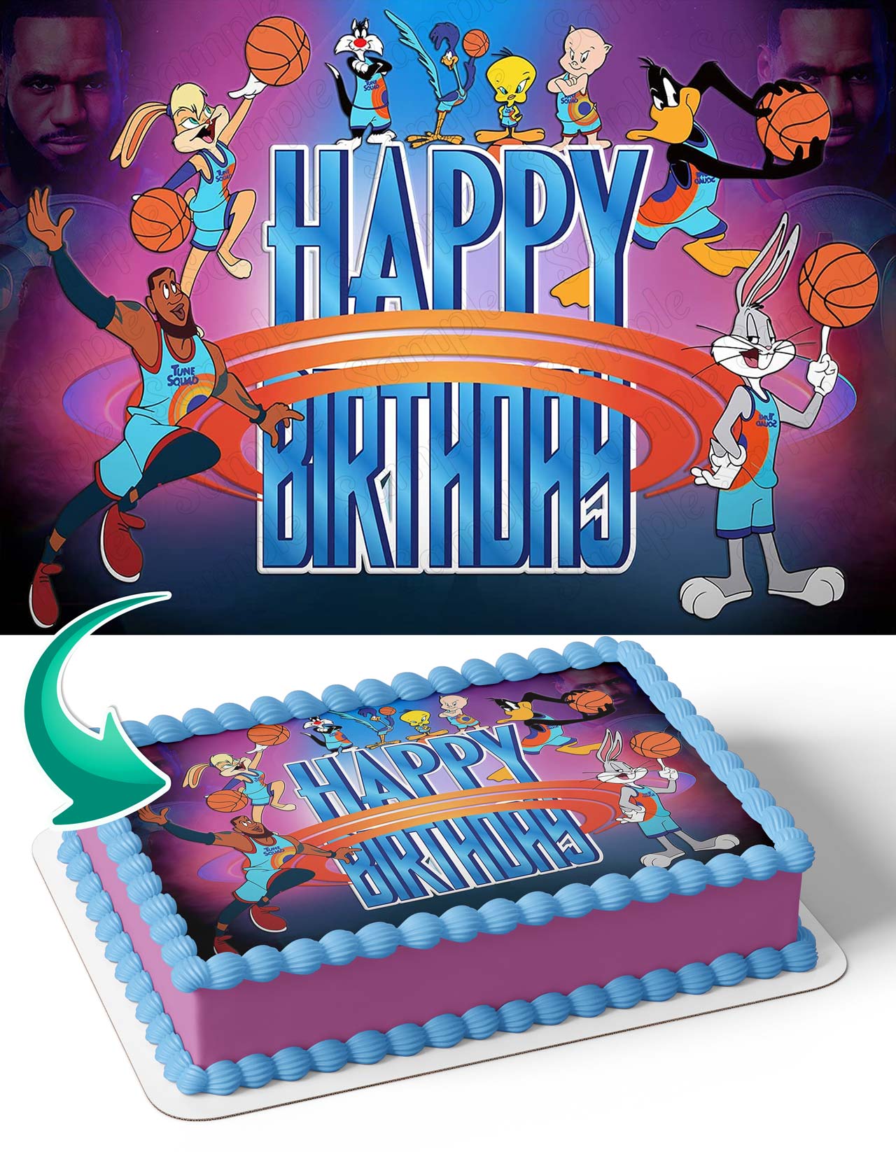 Space Jam Lebron Tunes Squad Happy Birthday Edible Cake Topper