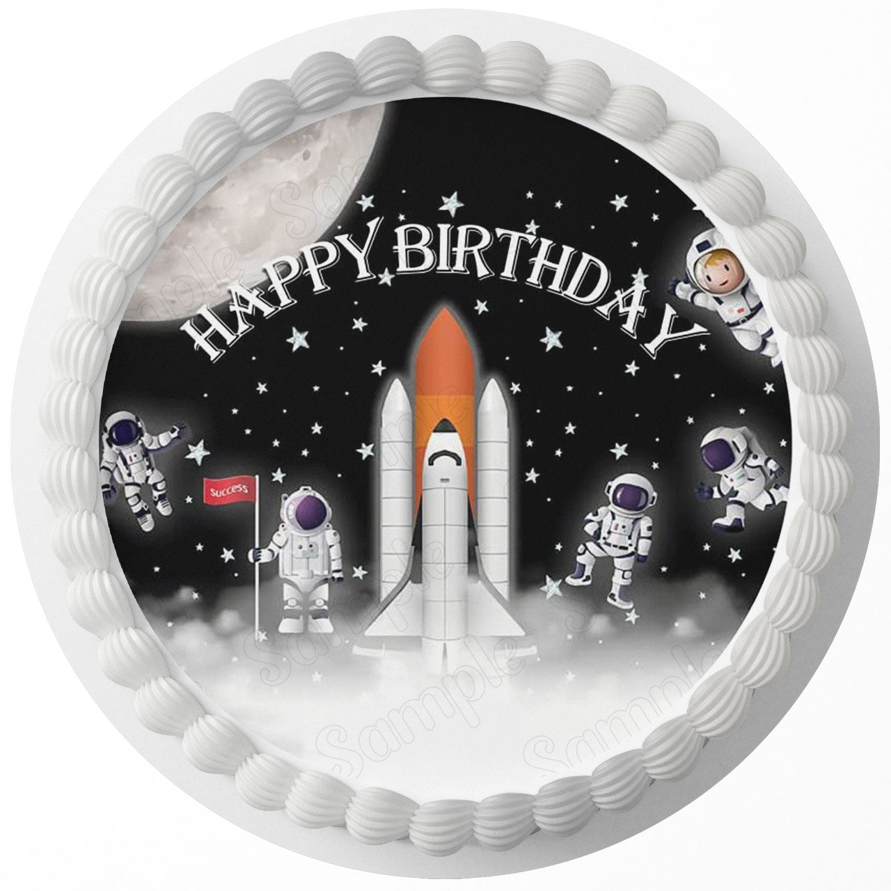 Space Shuttle Moon Spaceman EMV Round – Icing Sheet Birthday - Personalized Edible Cake Topper | Custom Icing Sheet | Birthday Cake Decoration