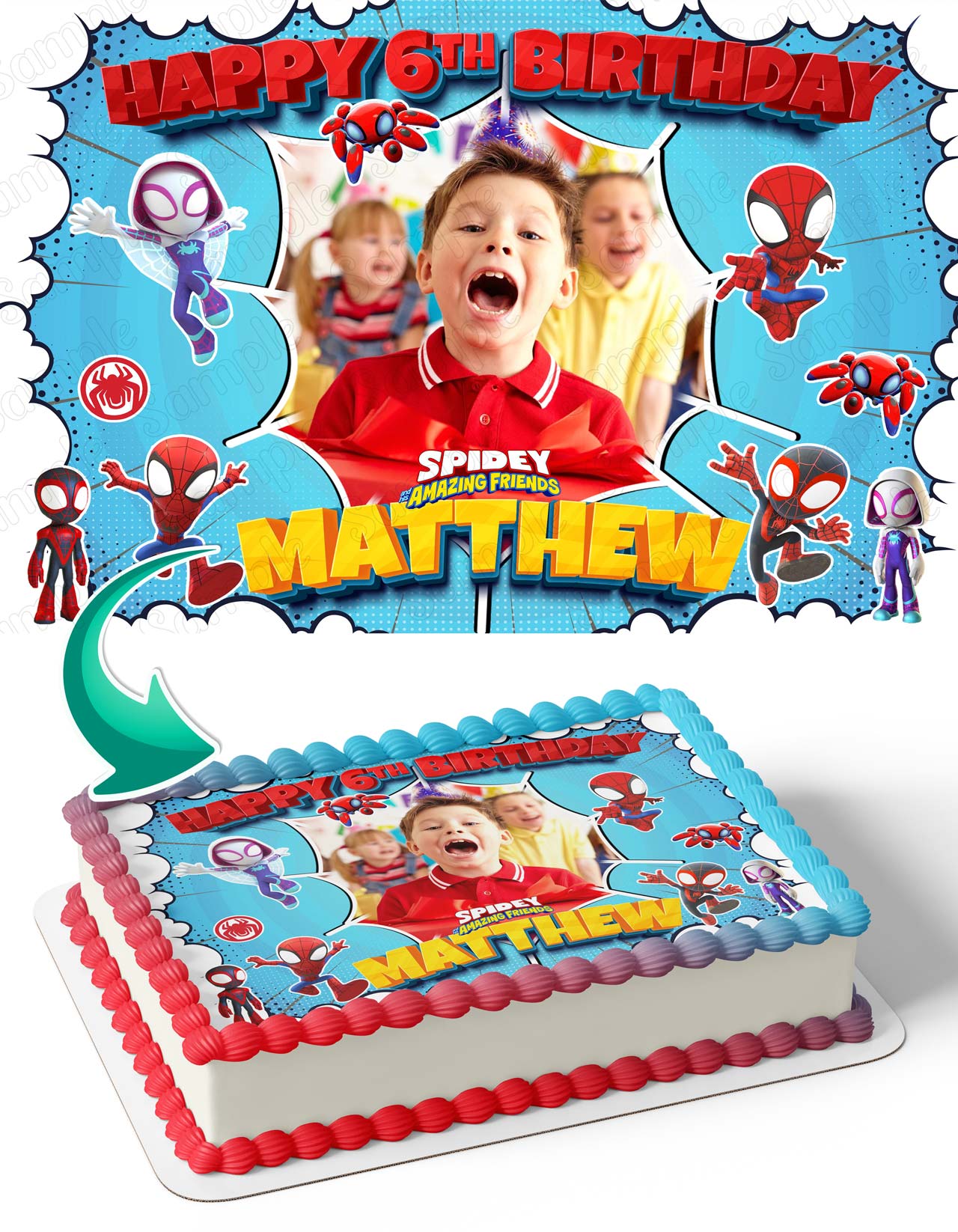 Spidey and His Amazing Friends Photo Frame – Birthday Image - Personalized Edible Cake Topper | Custom Icing Sheet | Birthday Cake Decoration