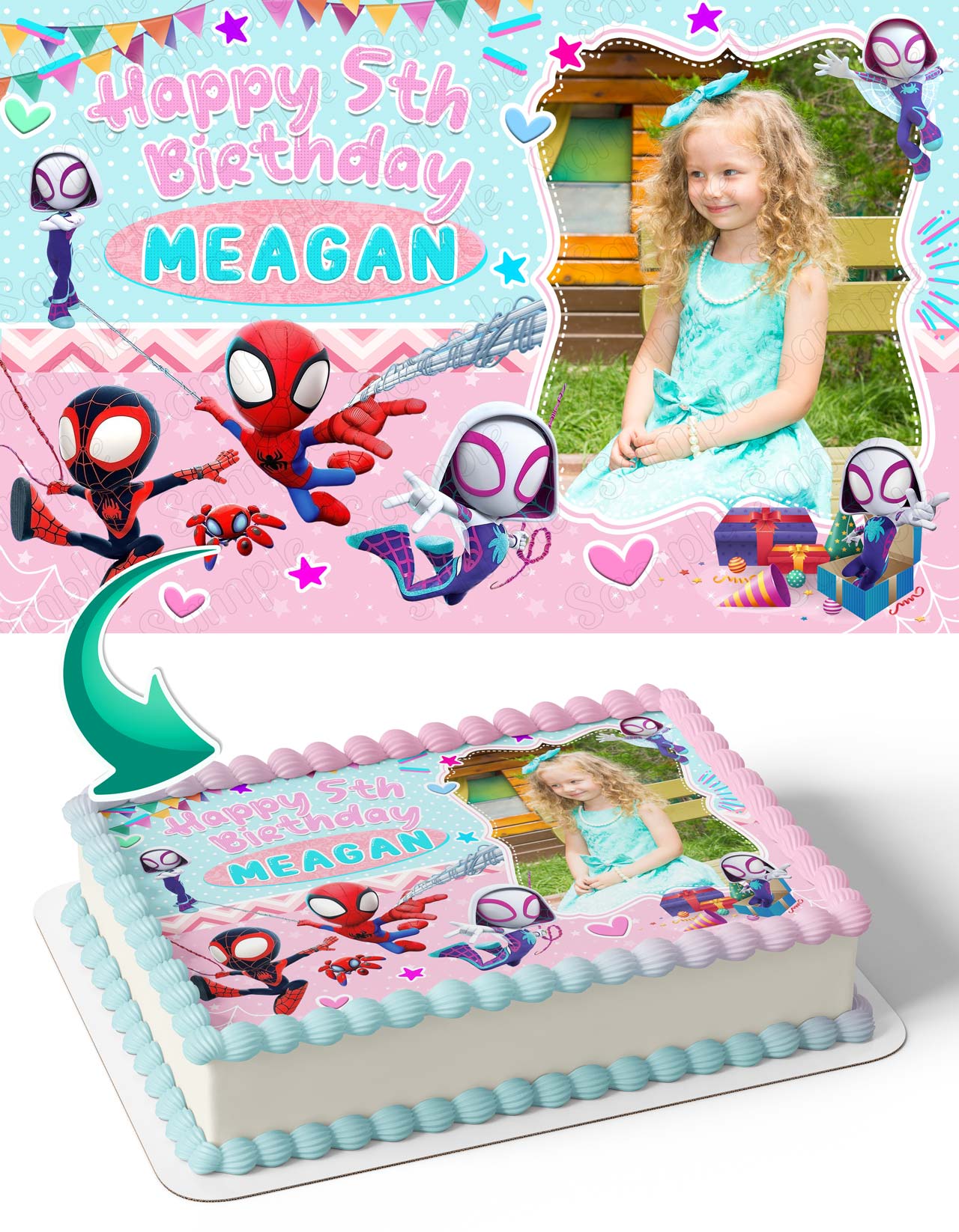 Spidey and His Amazing Friends Girls Photo Frame – Birthday Image - Personalized Edible Cake Topper | Custom Icing Sheet | Birthday Cake Decoration