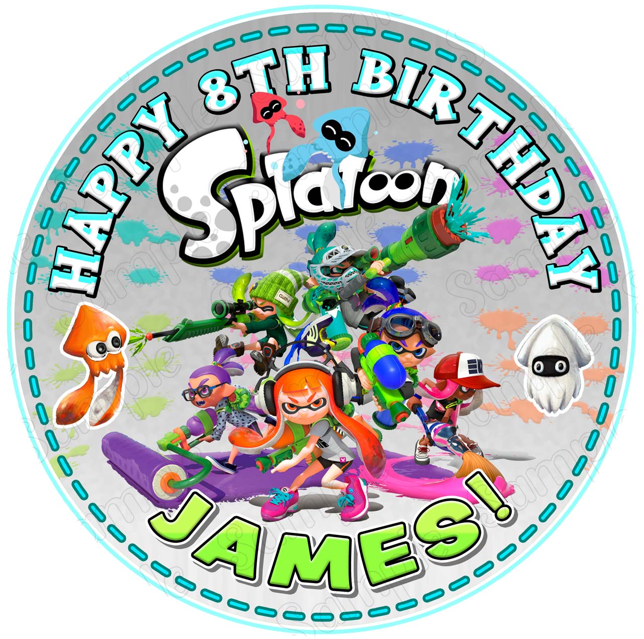 Splatoon Gamers Kids Fun Round – Icing Sheet Birthday - Personalized Edible Cake Topper | Custom Icing Sheet | Birthday Cake Decoration