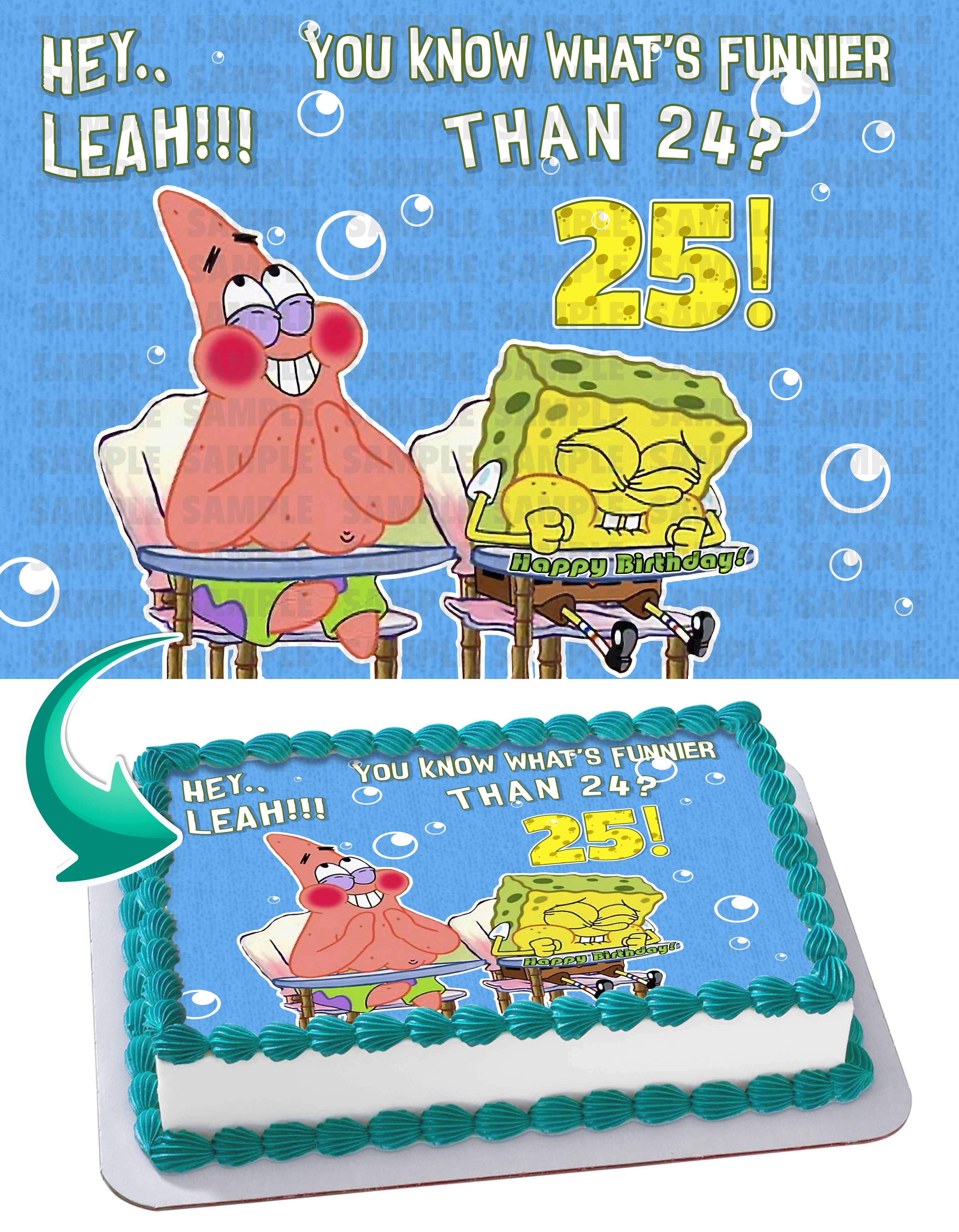 Square Pants Boy Sponge bob Patrick You Know Whats Funnier Than 24 Edible Cake Topper