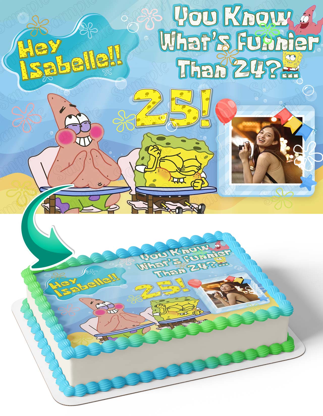 Spongebob Whats Funnier Than 24 25 Photo Frame – Birthday Image - Personalized Edible Cake Topper | Custom Icing Sheet | Birthday Cake Decoration