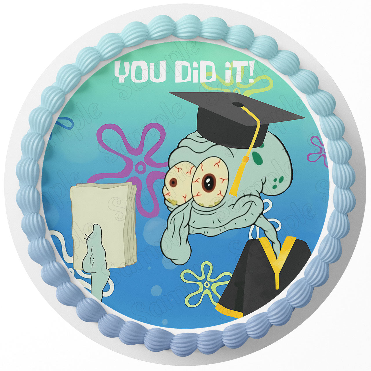 Squidwa You Did It Graduate Round – Icing Sheet Birthday - Personalized Edible Cake Topper | Custom Icing Sheet | Birthday Cake Decoration